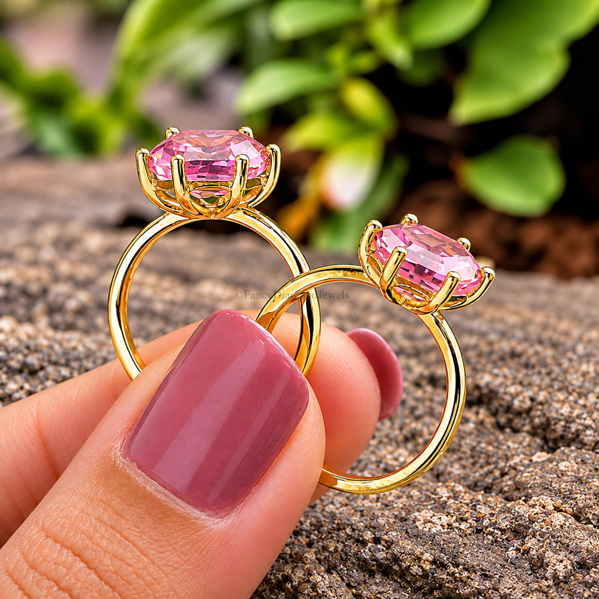 Hexagon Pink Tourmaline engagement ring 8mm 10mm 11mm 13mm 14mm stone ring Simulant Hexagon Solitaire ring Silver ring Gift for her FD355
