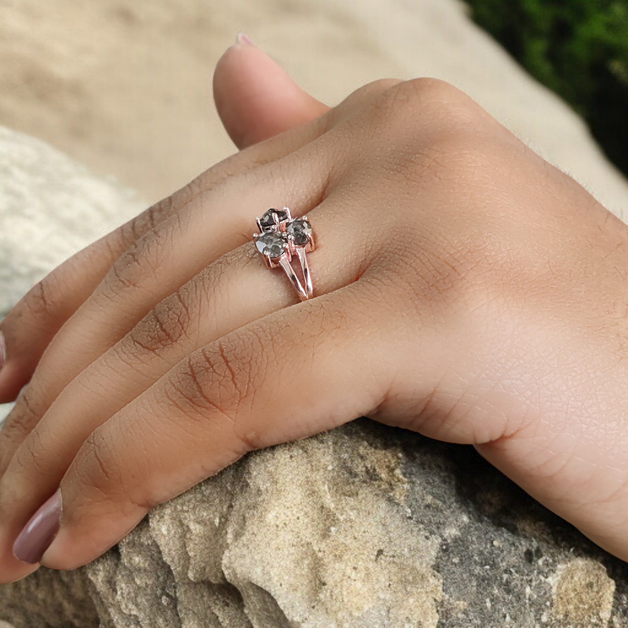 Mix Shape Salt And Pepper Diamond Ring 0.93 Ct 5.30 MM Mix Shape Diamond Ring 14K Solid Rose Gold Silver Engagement Ring Gift For Her QN1095