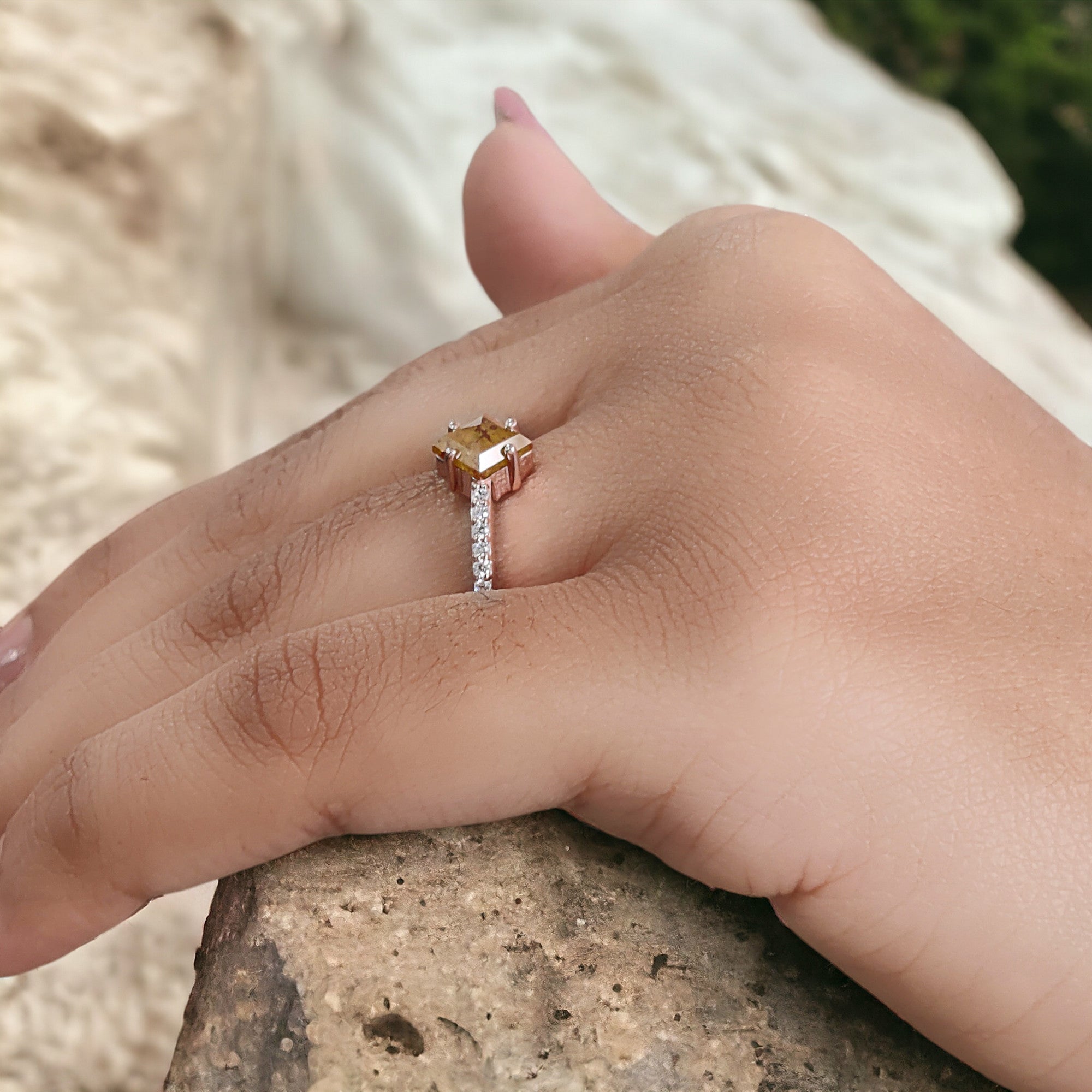 1.00 Ct Natural Kite Cut Yellow Color Diamond Ring 7.45 MM Kite Rose Cut Shape Diamond Ring 14K Solid Rose Gold Silver Engagement Ring QN634