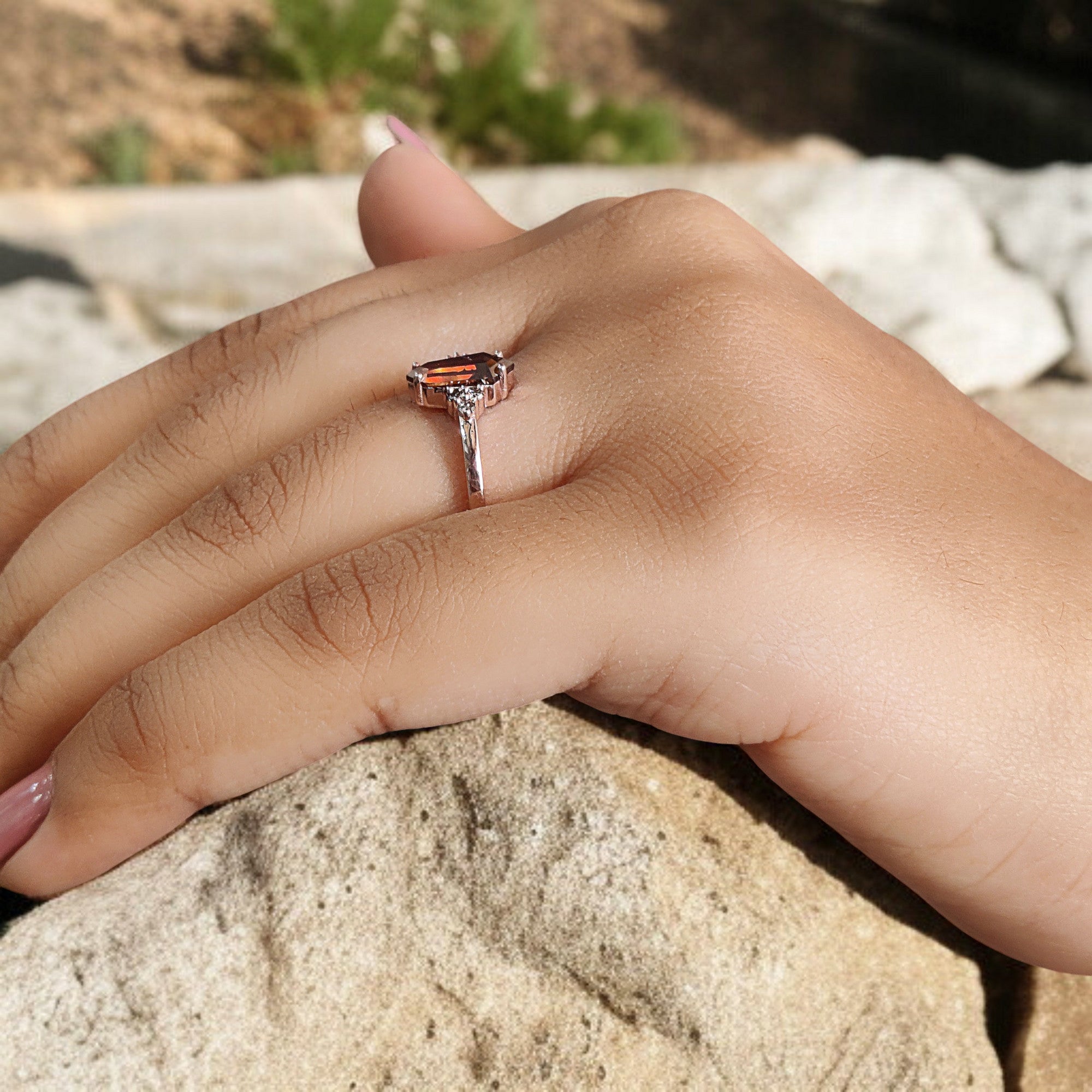 0.68 Ct Natural Shield Shape Brown Diamond Ring 9.35 MM Shield Diamond Ring 14K Solid Rose Gold Silver Engagement Ring Shield Ring QL1757