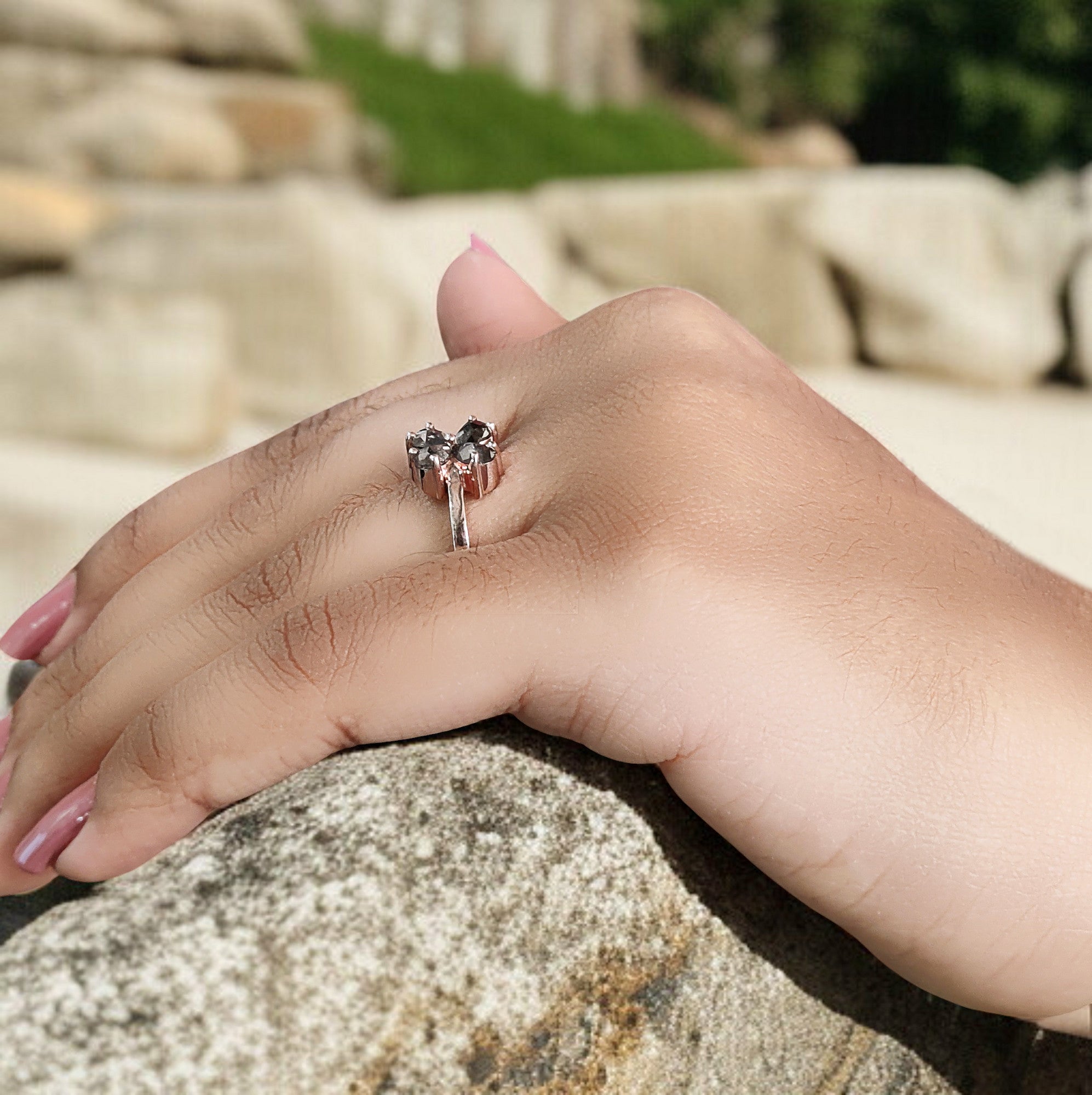 Pear Cut Salt And Pepper Diamond Ring 0.96 Ct 5.30 MM Pear Diamond Ring 14K Solid Rose Gold Silver Pear Engagement Ring Gift For Her QN1425