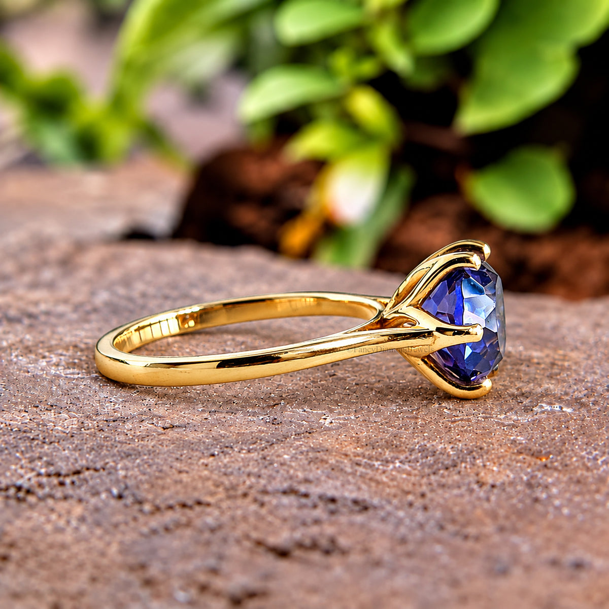 Royal Blue Round Portuguese Cut Engagement Ring, CZ Wedding Ring For Women, Travel Ring, Promise Ring, Dainty Anniversary Gift For Her FD607