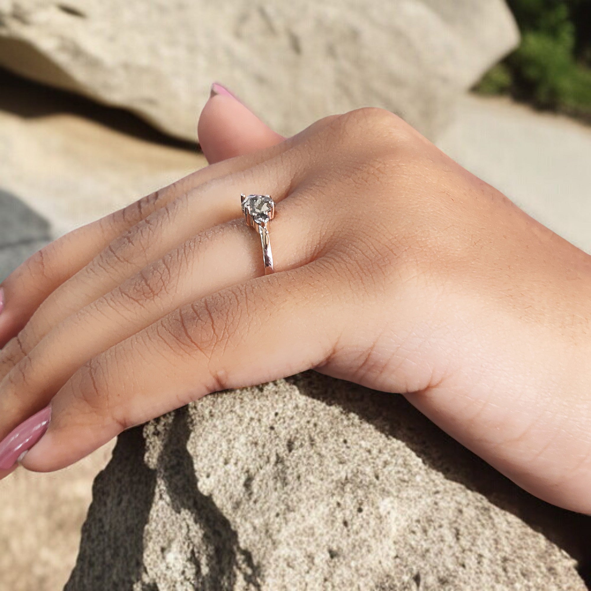 Heart Salt And Pepper Diamond Ring 0.69 Ct 5.60 MM Heart Shape Diamond Ring 14K Solid Rose Gold Silver Engagement Ring Gift For Her QL1624