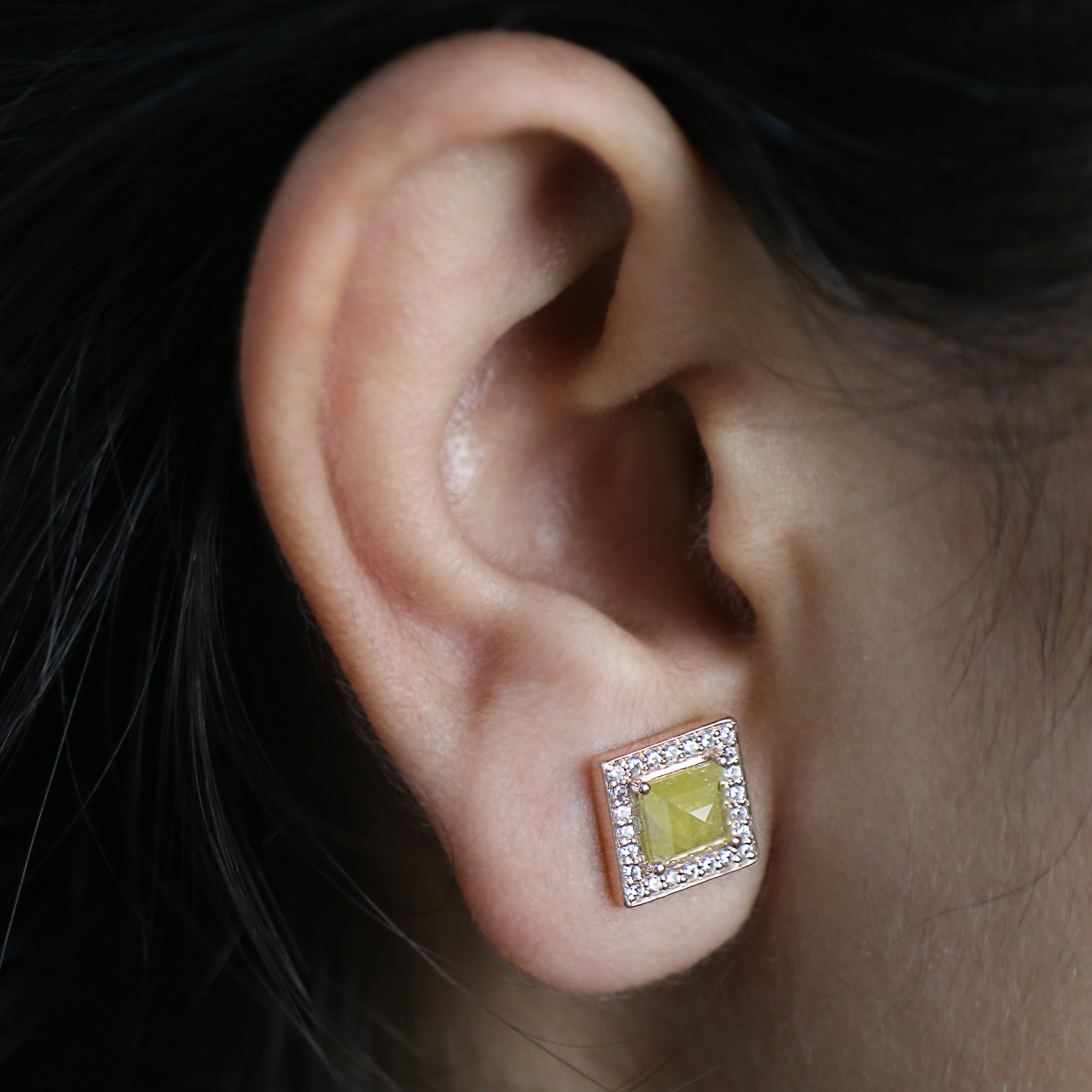 Rectangle Yellow Color Diamond Earring 2.37 Ct 8.30 MM Rectangle Diamond Earring 14K Solid Rose Gold Silver Earring Gift For Her KDN7986