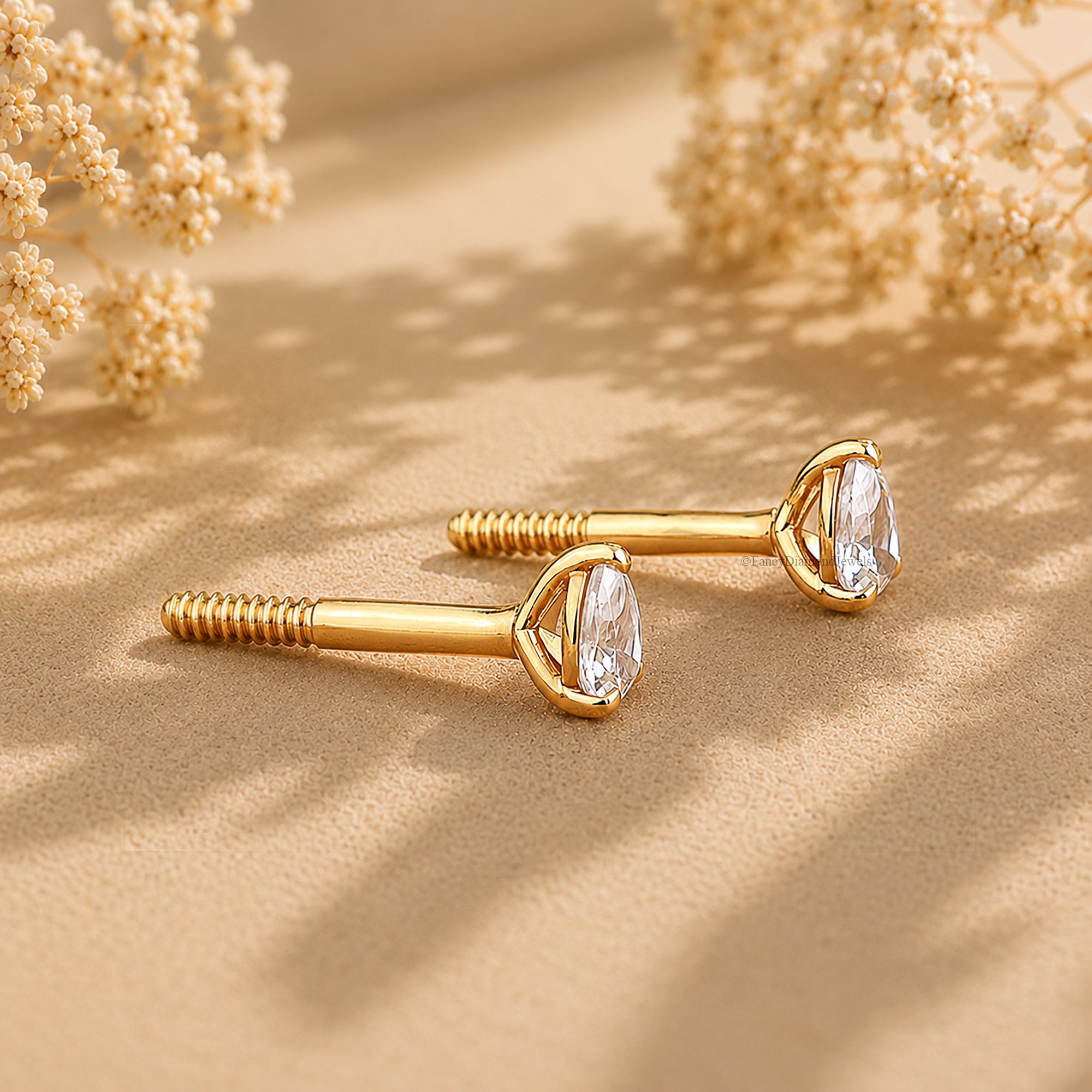 14K Gold Pear Cut Moissanite Diamond Threadless Flat Back Earring Tiny Diamond Helix Conch Stud Minimalist Single Earring Gift For Her FD594