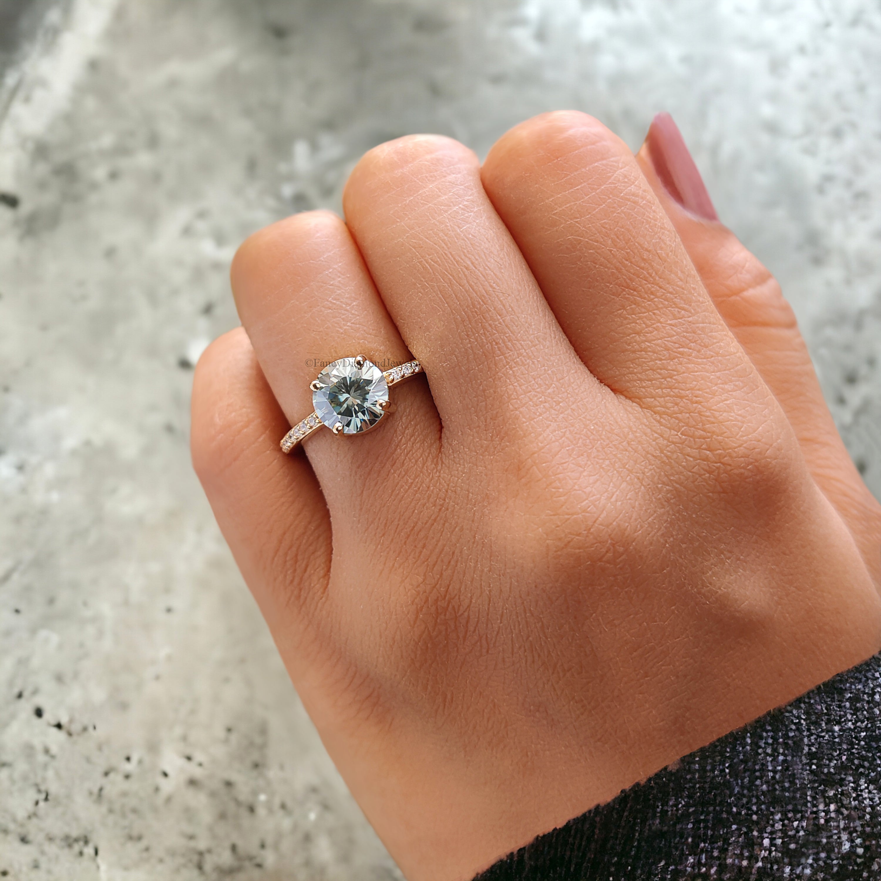 1.65 CT Round Blue Moissanite Engagement Ring Pave Wedding Ring Teal Moissanite Ring Anniversary Gift Best Proposal Ring Gift Ring FD155