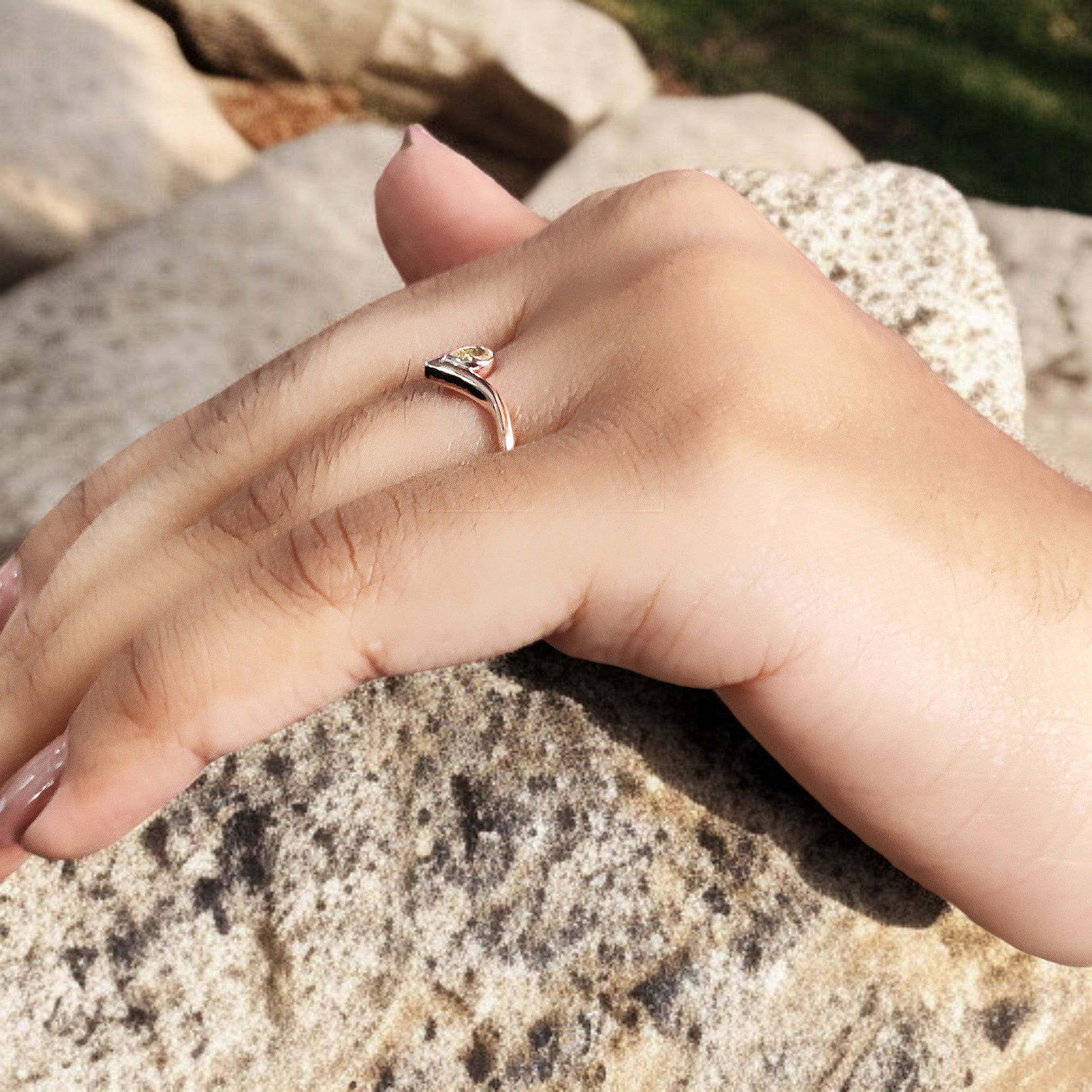 Pear Cut Yellow Color Diamond Ring 0.20 Ct 3.90 MM Pear Shape Diamond Ring 14K Solid Rose Gold Silver Engagement Ring Gift For Her QN8065