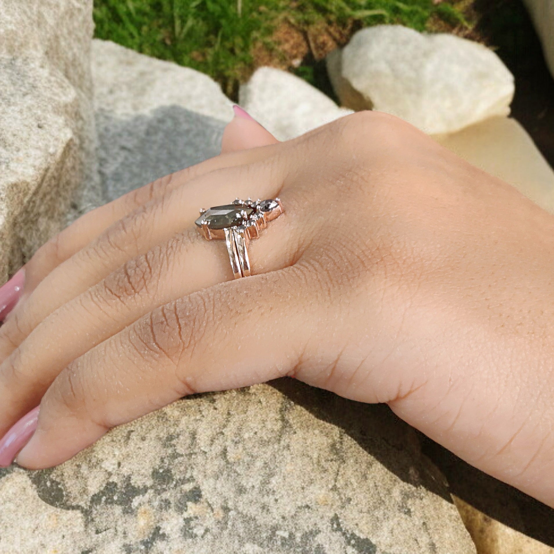 Marquise Cut Brown Color Diamond Ring 1.35 Ct 9.95 MM Marquise Shape Diamond Ring 14K Rose Gold Silver Engagement Ring Gift For Her QL1650