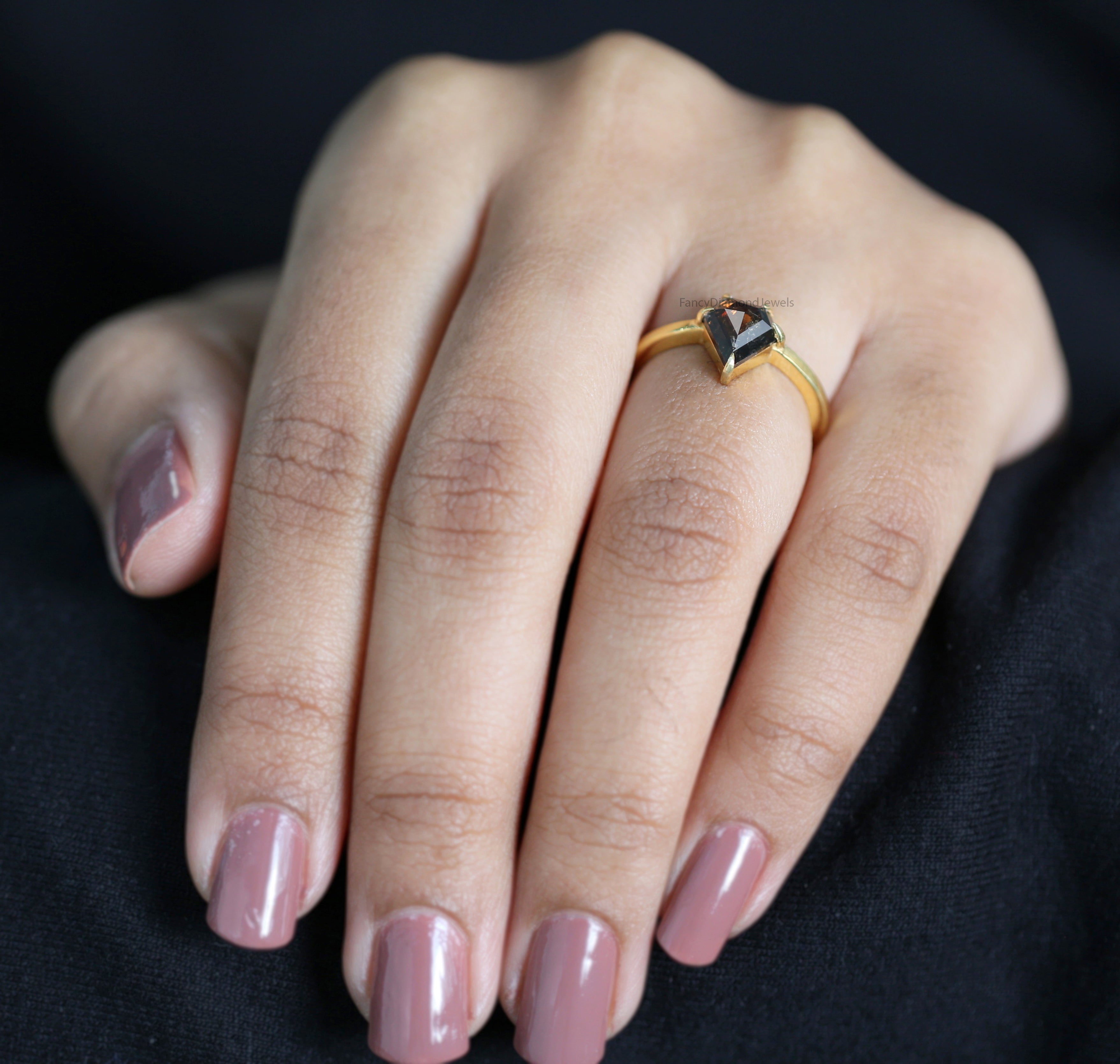 Shield Brown Color Diamond Ring 1.39 Ct 8.60 MM Shield Cut Diamond Ring 14K Solid Yellow Gold Silver Engagement Ring Gift For Her QN8853