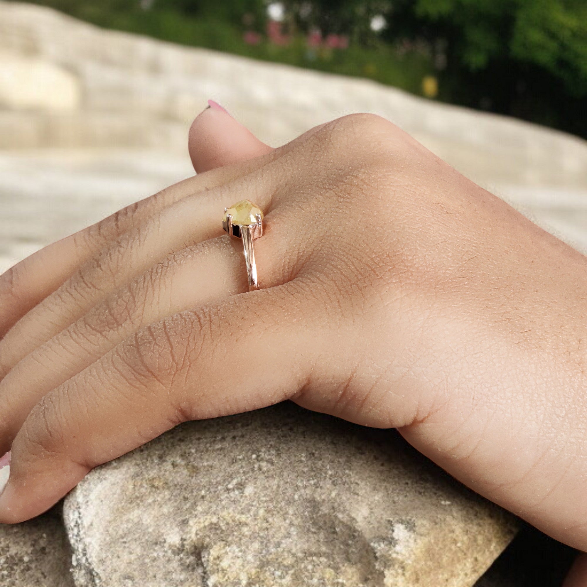 Pear Cut Yellow Color Diamond Ring 1.02 Ct 6.35 MM Pear Shape Diamond Ring 14K Solid Rose Gold Silver Engagement Ring Gift For Her QL1743