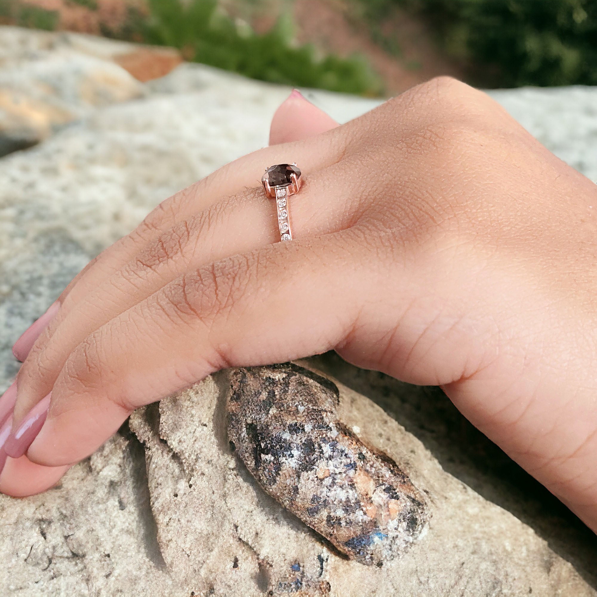 0.78 Ct Natural Oval Salt And Pepper Diamond Ring 5.94 MM Oval Cut Diamond Ring 14K Solid Rose Gold Silver Engagement Ring Oval Ring QK2517