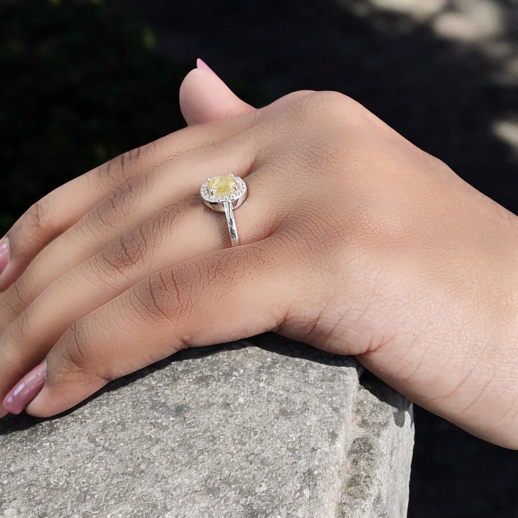 Cushion Yellow Color Diamond Ring 0.81 Ct 5.65 MM Cushion Shape Diamond Ring 14K Solid White Gold Silver Engagement Ring Gift For Her QL9098