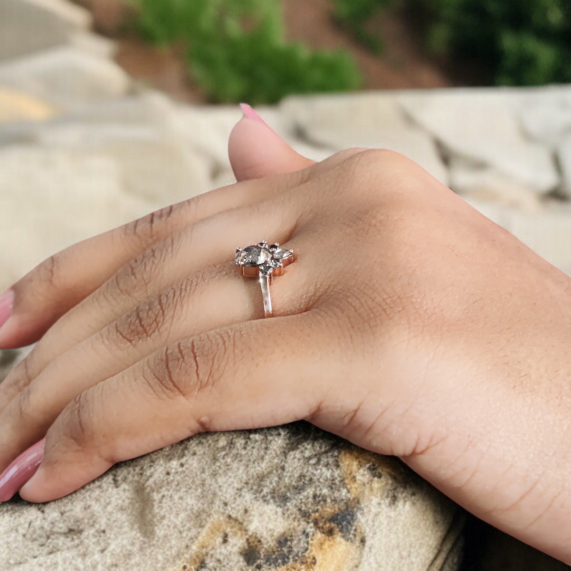 Oval Salt And Pepper Diamond Ring, Salt And Pepper Oval Diamond Engagement Ring, Oval Diamond Ring, Oval Cut Ring, Oval Shape Ring, QL339