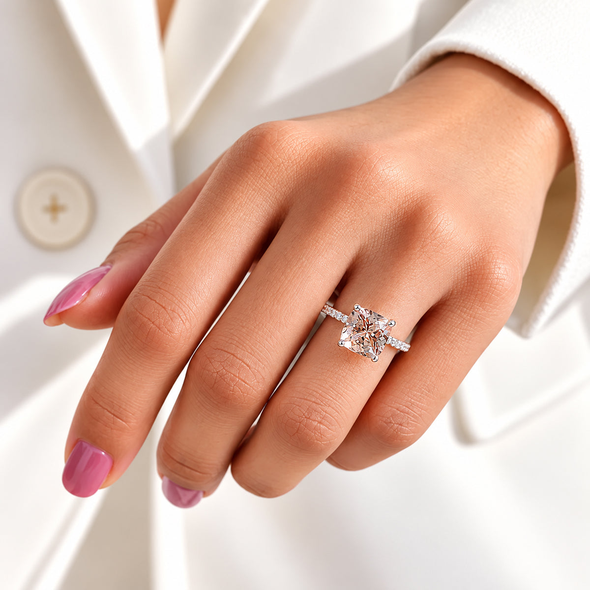 2.13 CT Cushion Cut Natural Morganite Engagement Ring Rose Gold Ring Cushion Shape Wedding Ring Unique Vintage Ring Gift For Her FD611