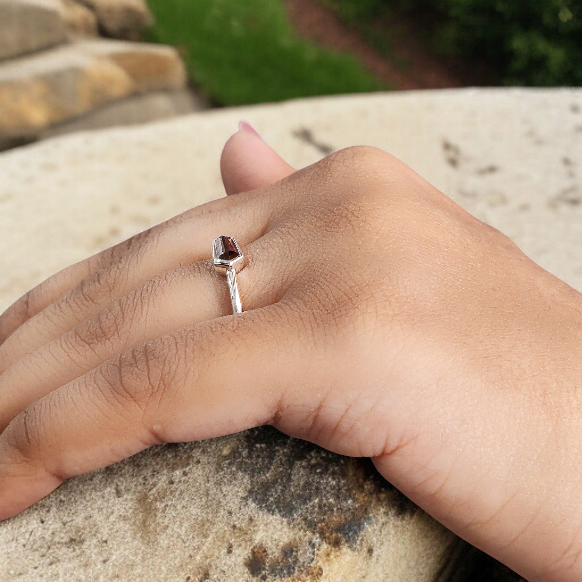 Shield Brown Color Diamond Ring 0.50 Ct 9.10 MM Shield Cut Diamond Ring 14K Solid White Gold Silver Engagement Ring Gift For Her QL1613