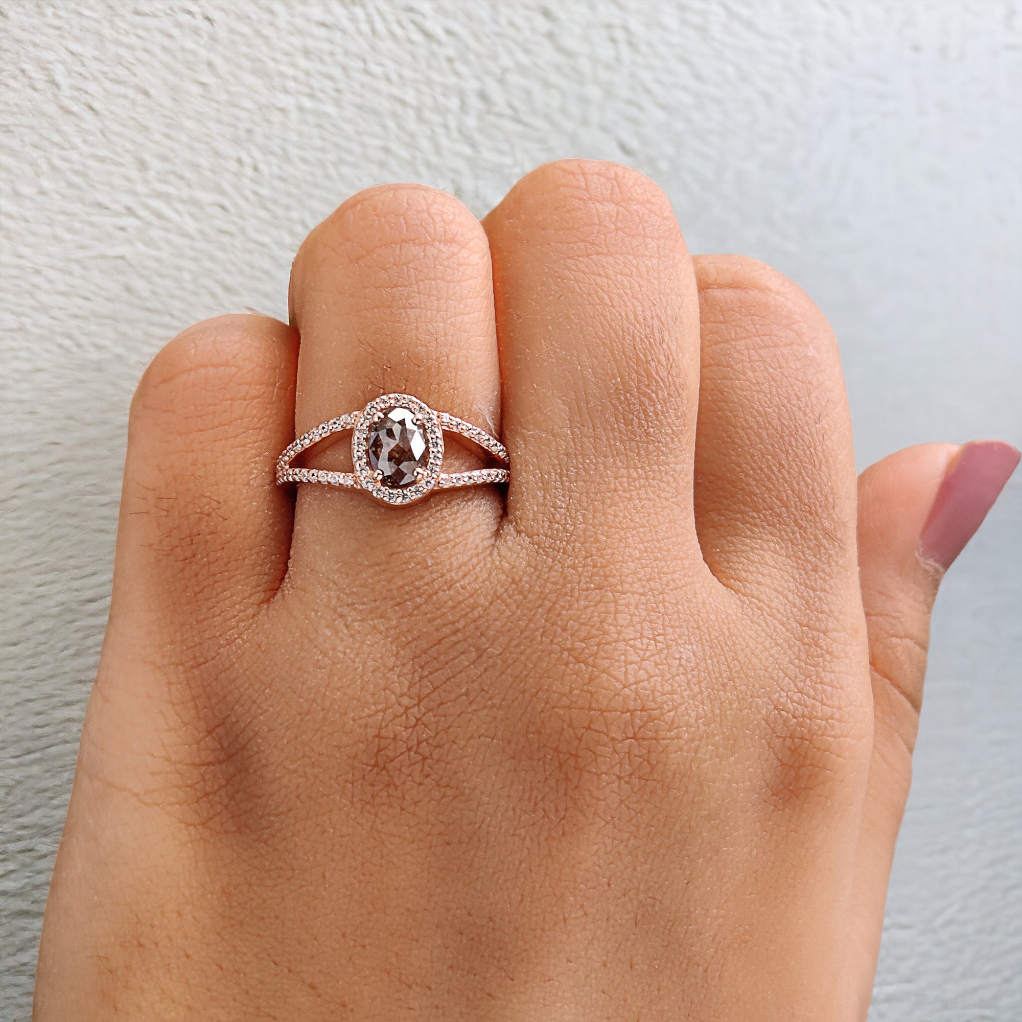 Oval Cut Brown Color Diamond Ring 0.55 Ct 6.40 MM Oval Diamond Ring 14K Solid Rose Gold Silver Oval Engagement Ring Gift For Her QK2220