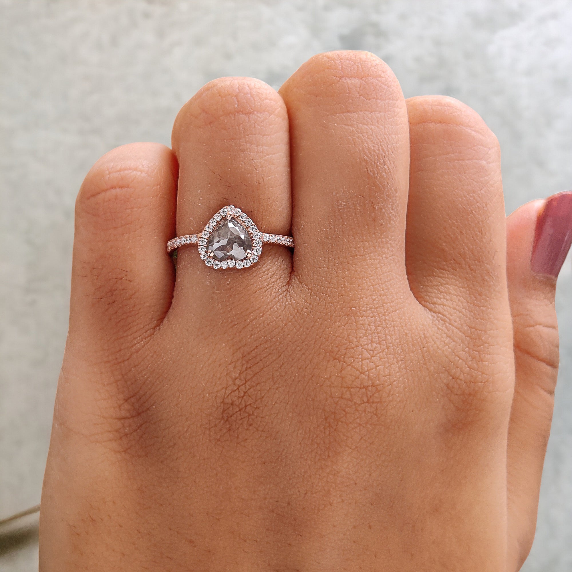 Heart Cut Salt And Pepper Diamond Ring 0.66 Ct 6.45 MM Heart Diamond Ring 14K Solid Rose Gold Silver Engagement Ring Gift For Her QL1623