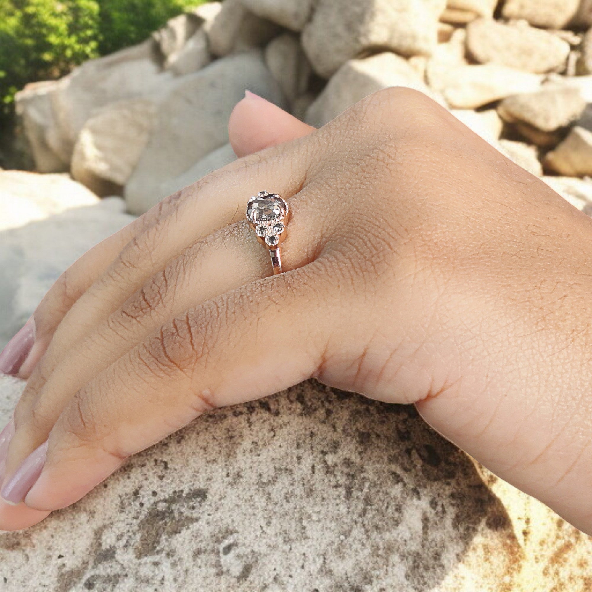 Cushion Salt And Pepper Diamond Ring Engagement Wedding Gift Ring 14K Solid Rose White Yellow Gold Ring 0.76 CT QL533