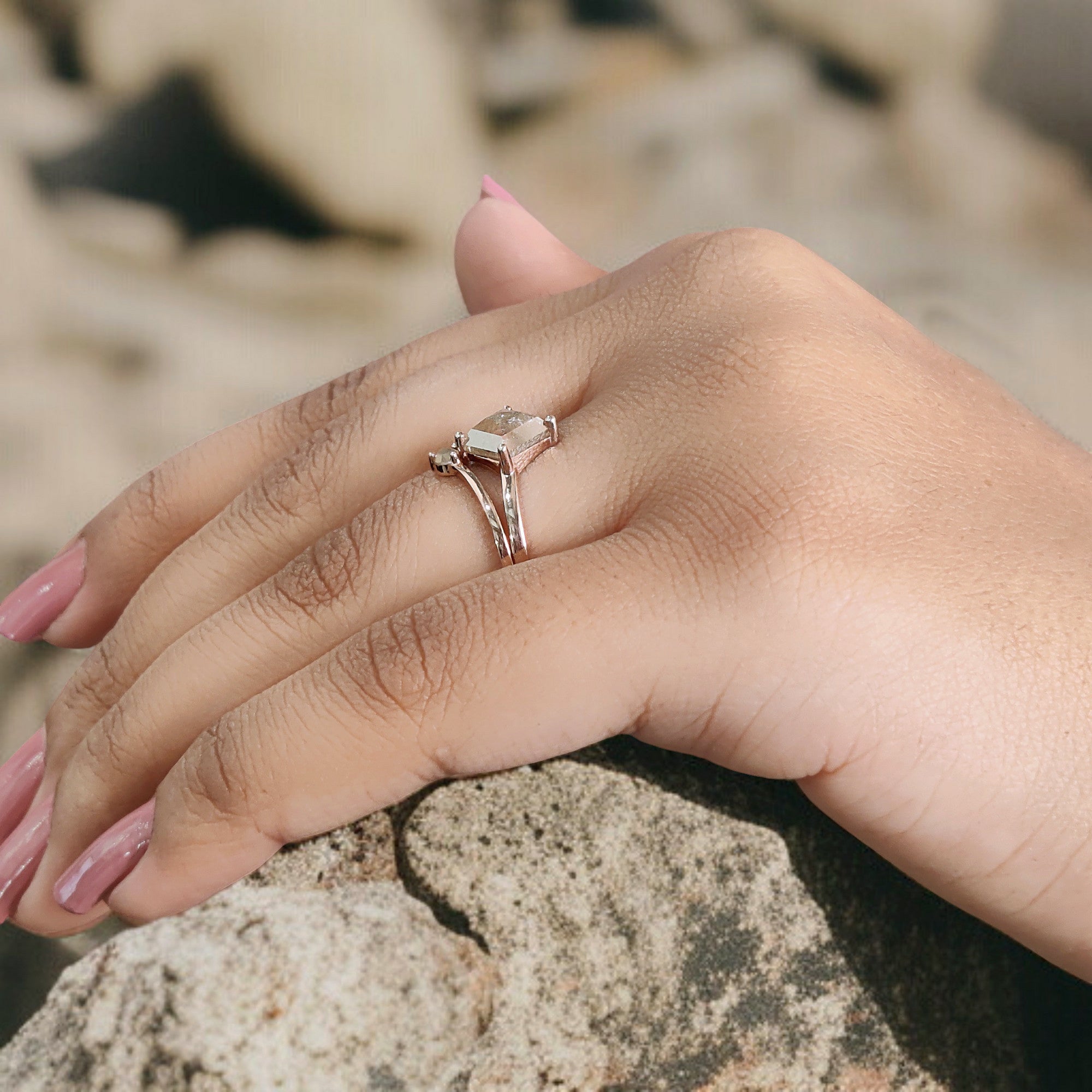 Kite Cut Grey Color Diamond Ring 1.51 Ct 8.55 MM Kite Shape Diamond Ring 14K Solid Rose Gold Silver Kite Engagement Ring Gift For Her QL9612