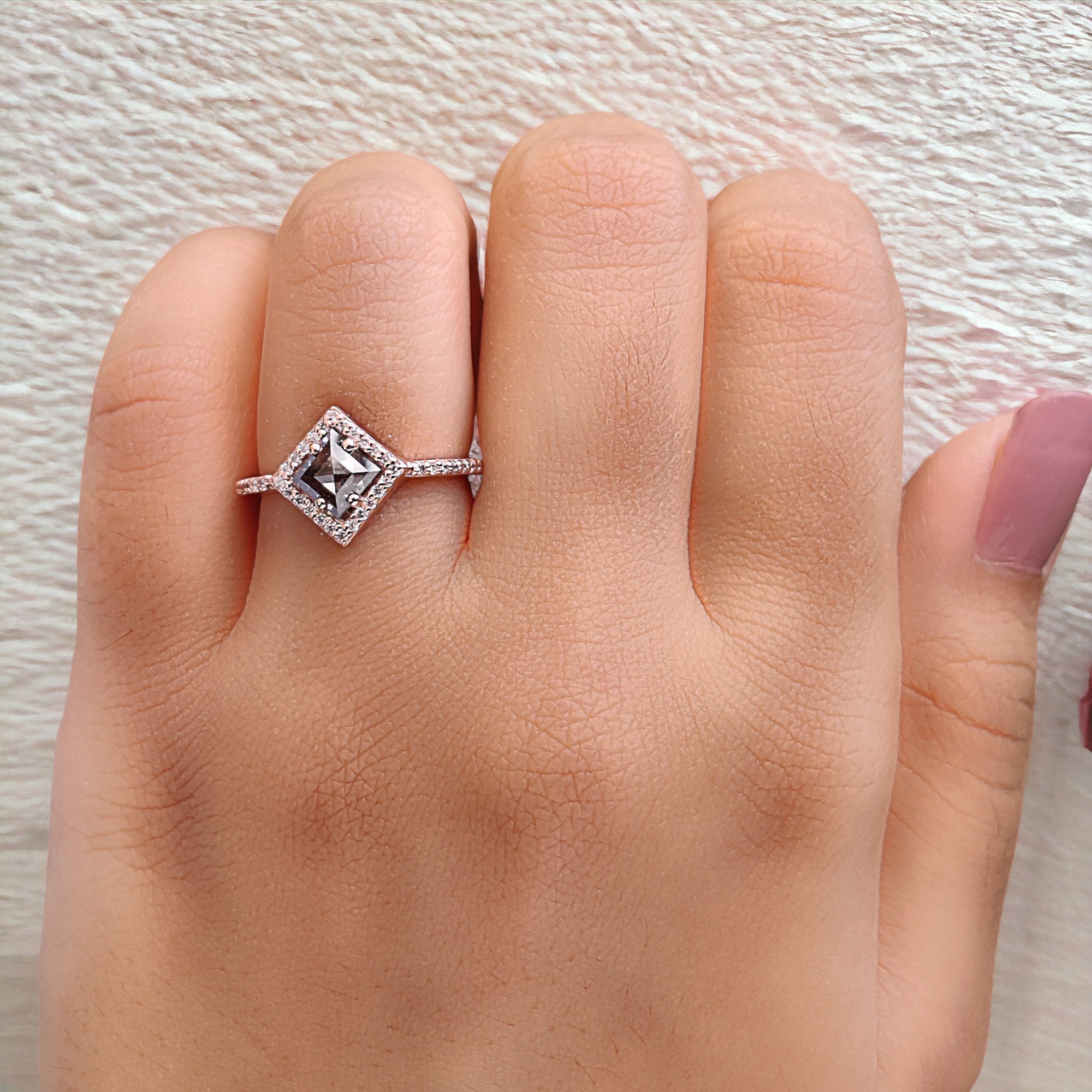 Kite Cut Salt And Pepper Diamond Ring 0.70 Ct 7.10 MM Kite Diamond Ring 14K Solid Rose Gold Silver Kite Engagement Ring Gift For Her QN930