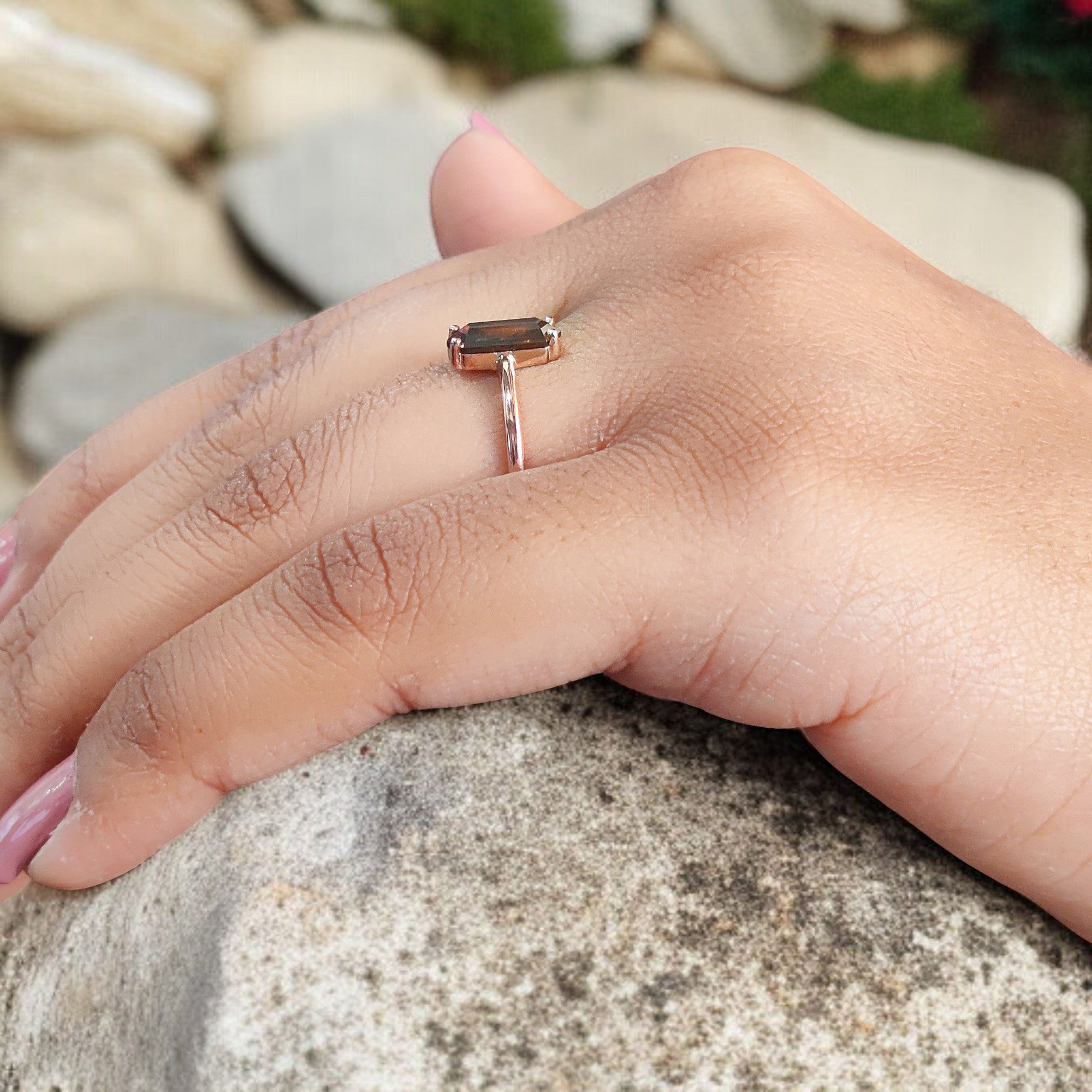 Hexagon Cut Brown Color Diamond Ring 0.79 Ct 9.30 MM Hexagon Diamond Ring 14K Solid Rose Gold Silver Engagement Ring Gift For Her QL1769