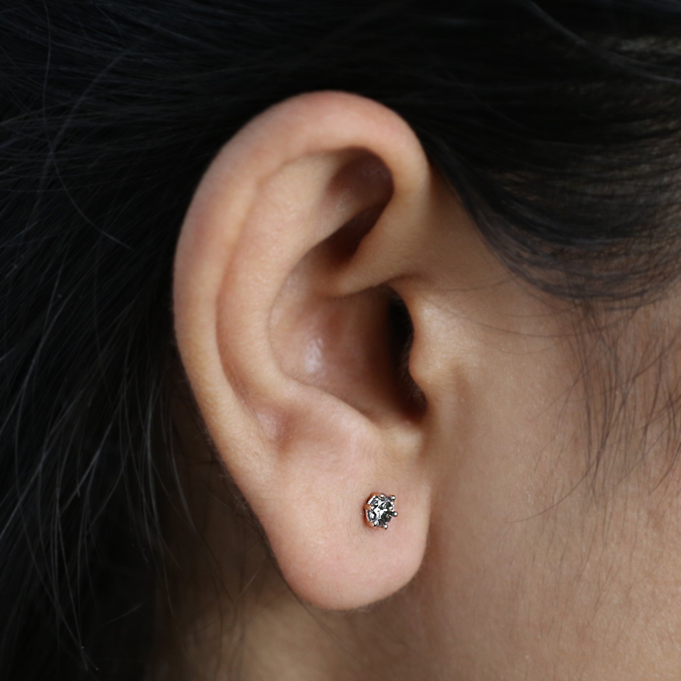 Round Salt And Pepper Diamond Earring 0.39 Ct Round Diamond Earring 14K Solid Rose Gold Silver Round Rose Cut Earring Gift For Her KD992