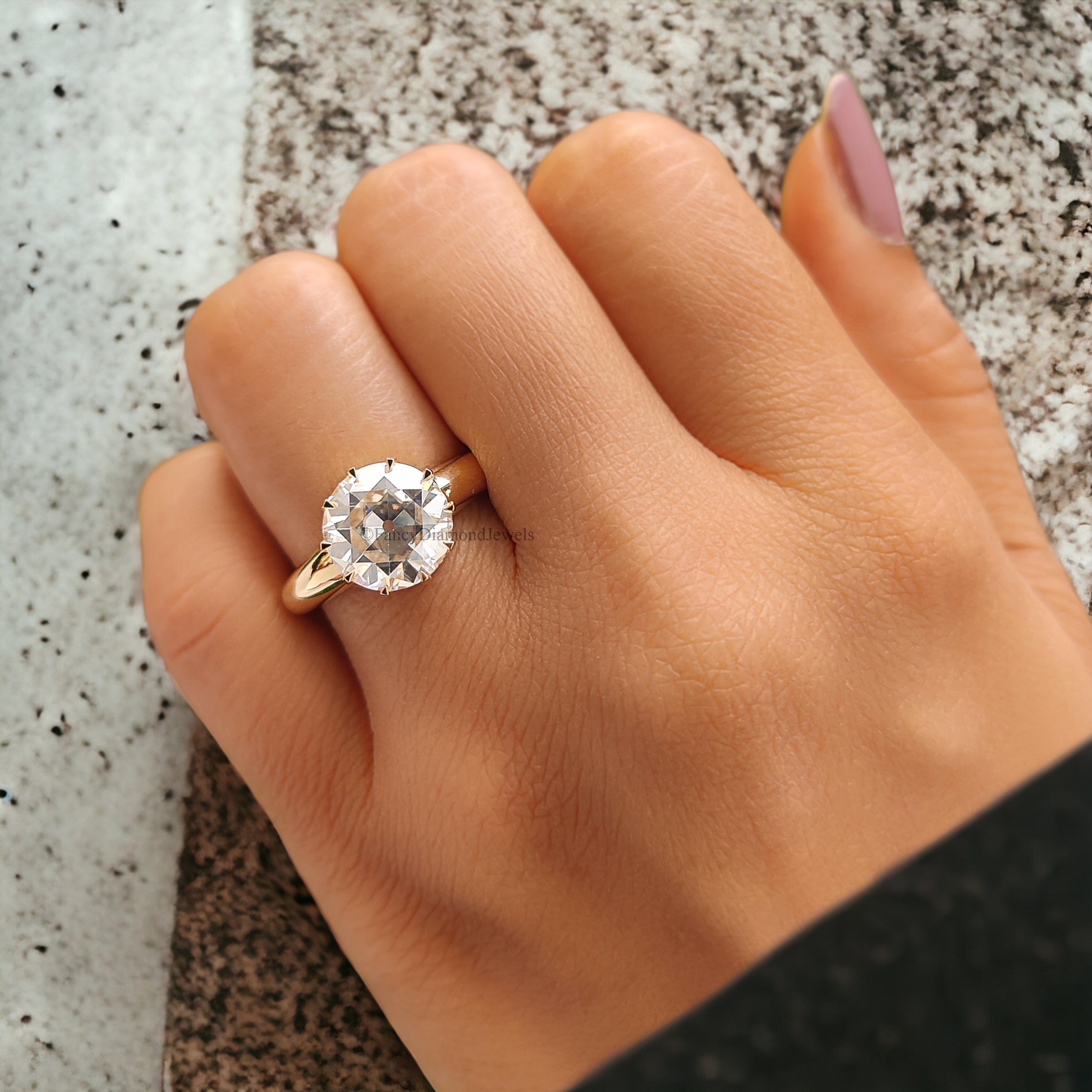 Antique 2.80 CT Round Old European Cut Colorless Moissanite Ring Solitaire Engagement Ring Wedding Ring Comfort Fit Band Gift for Her FD215