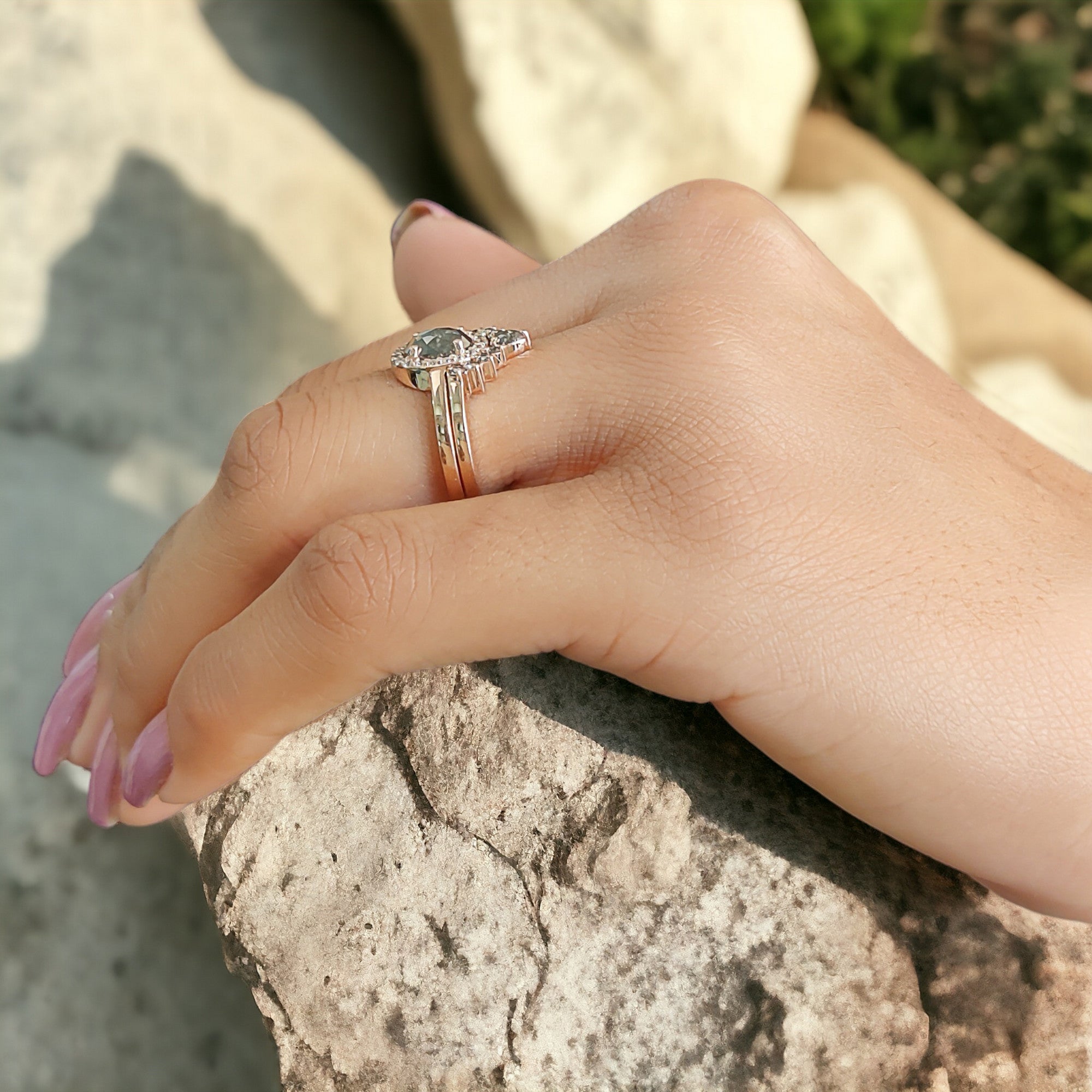 Oval Cut Salt And Pepper Diamond Ring 0.98 Ct 7.00 MM Oval Diamond Ring 14K Solid Rose Gold Silver Oval Engagement Ring Gift For Her QN1306