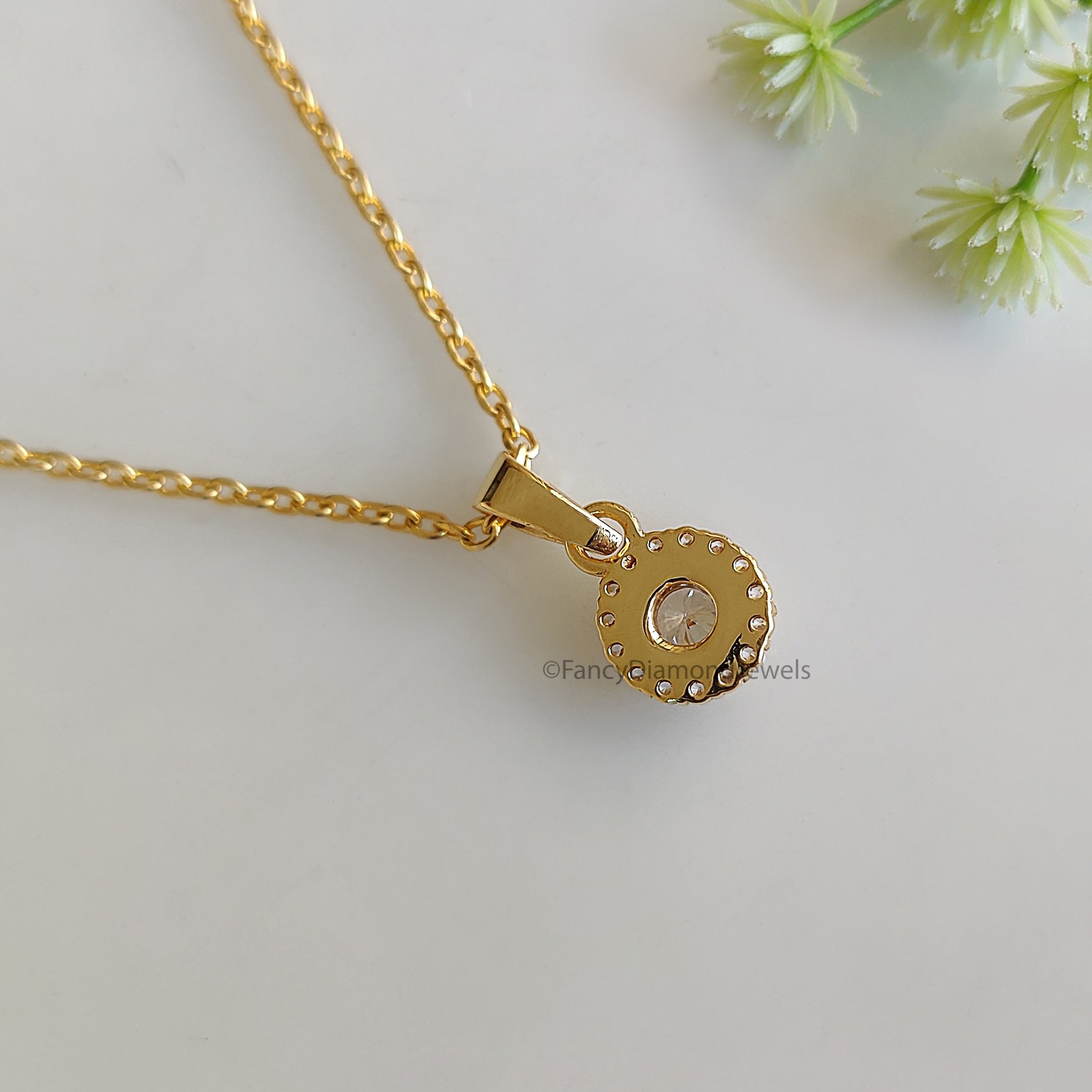 Round Brilliant Cut Moissanite Diamond Pendant, Unique Diamond Pendant, Halo With Bezel Setting Pendant, Dangling Diamond Pendant KD1004