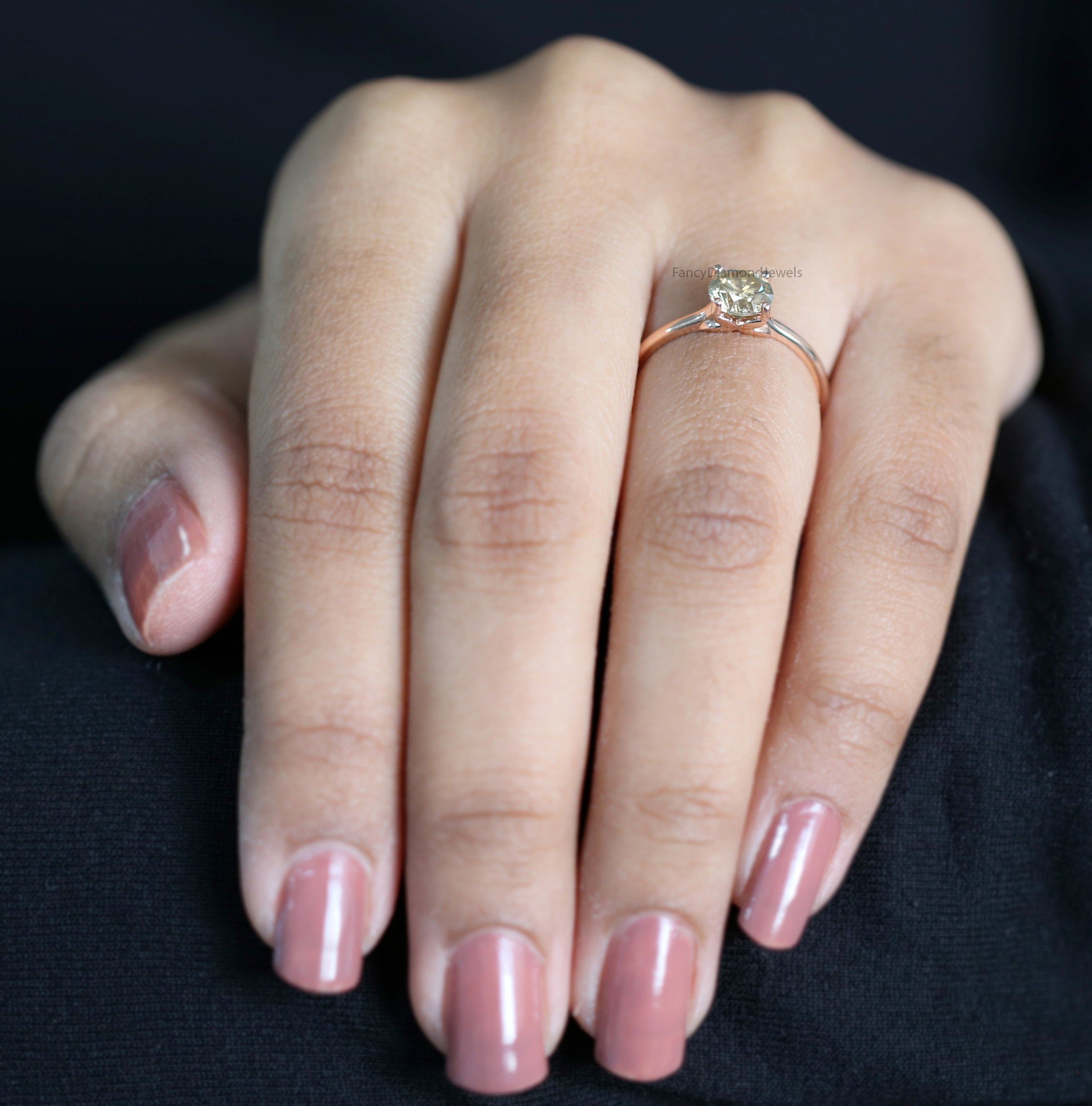 Round Cut Yellow Color Diamond Ring 0.88 Ct 6.00 MM Round Shape Diamond Ring 14K Solid Rose Gold Silver Engagement Ring Gift For Her QL3061