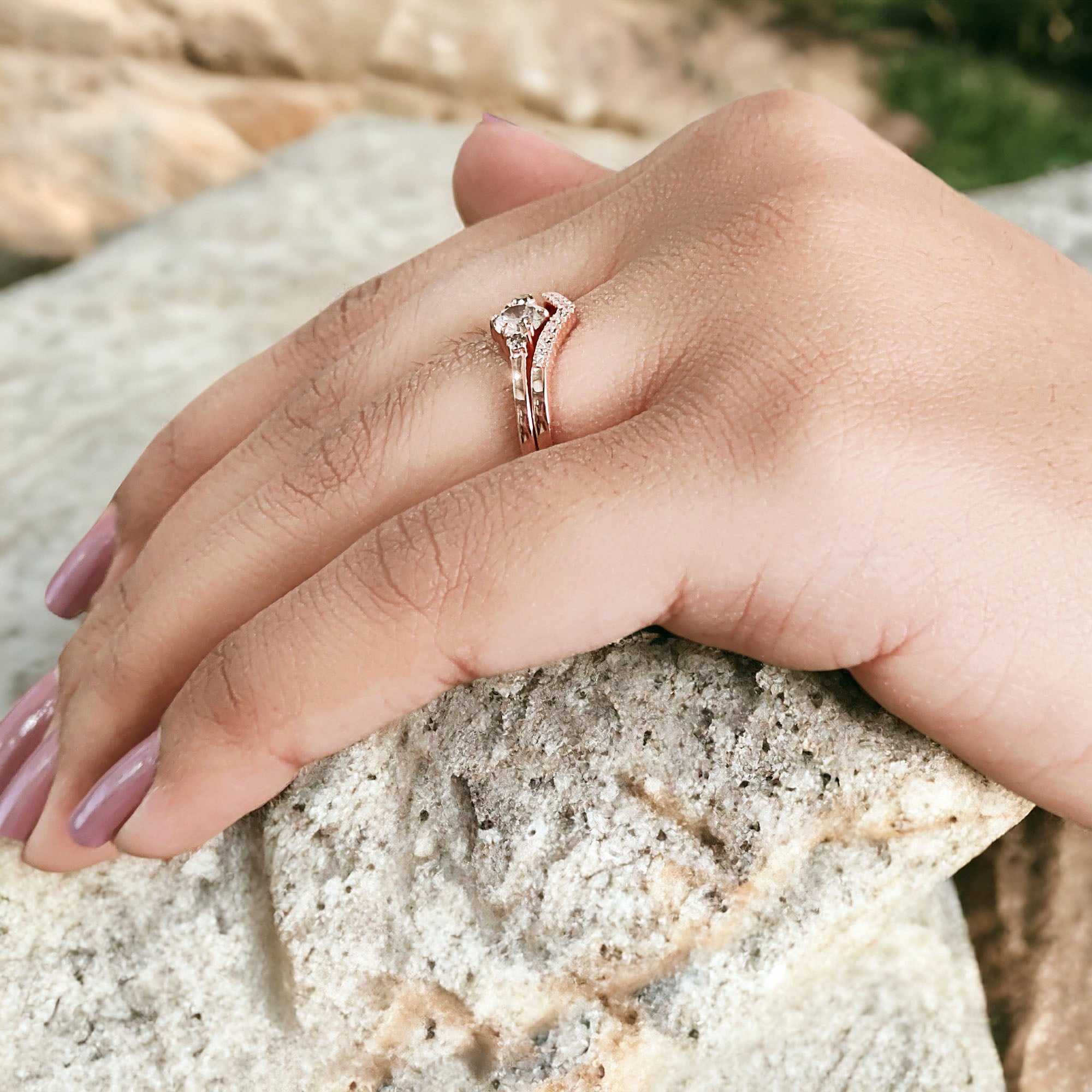 Round Cut Salt And Pepper Diamond Ring 0.32 Ct 4.50 MM Round Diamond Ring 14K Solid Rose Gold Silver Engagement Ring Gift For Her QL7914