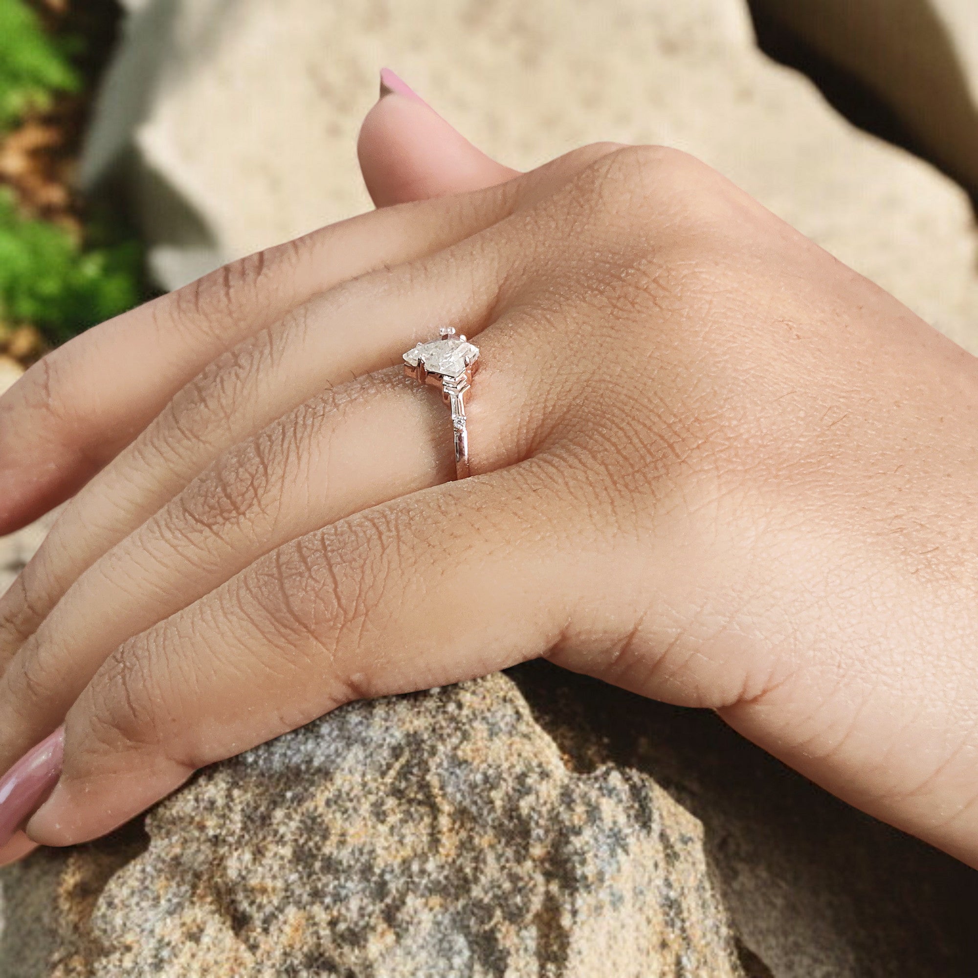 0.60 Ct Natural Kite Cut Shape White-H Color Diamond Ring 6.80 MM Kite Shape Diamond Ring 14K Solid Rose Gold Silver Engagement Ring QL2578