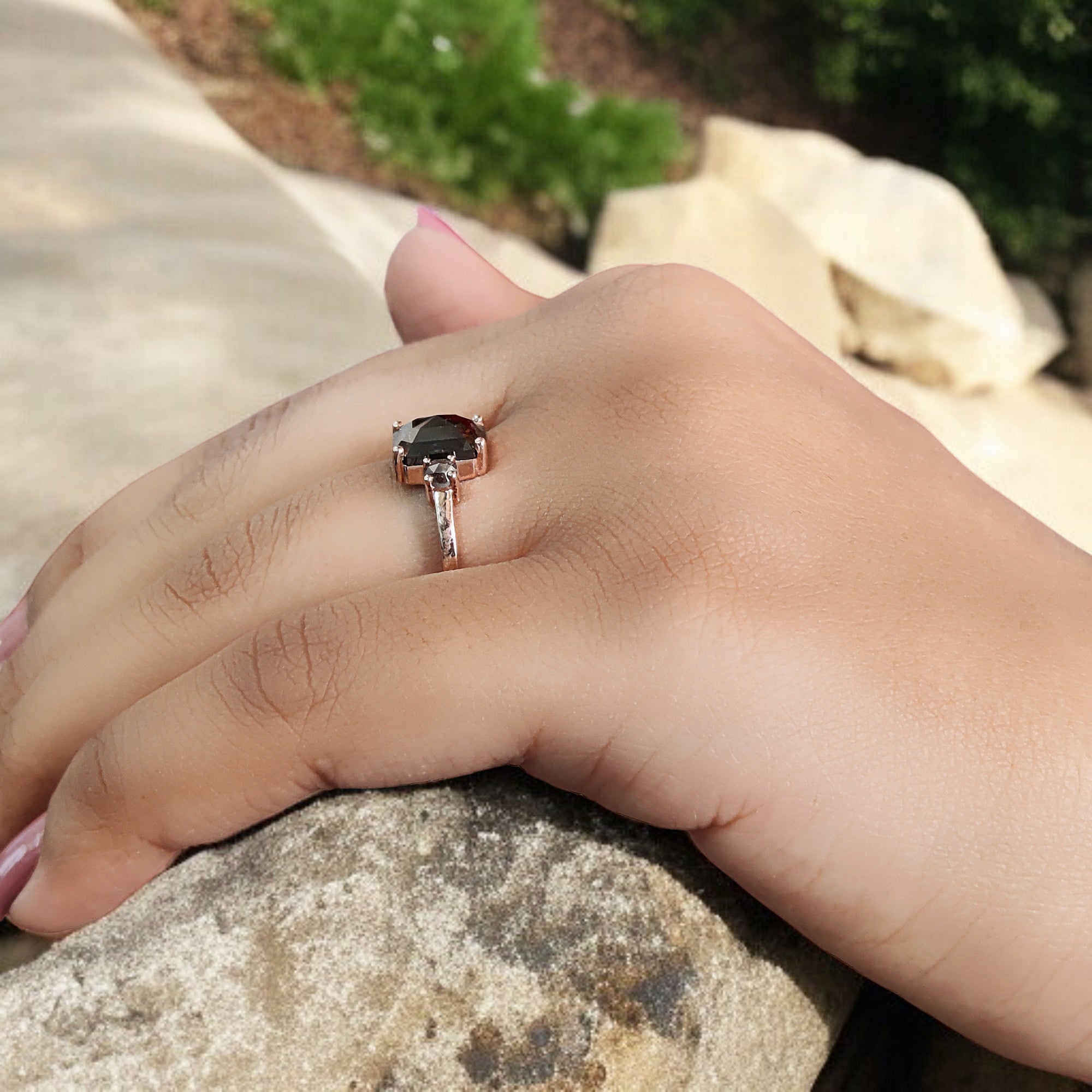 Emerald Cut Brown Color Diamond Ring 1.93 Ct 8.40 MM Emerald Shape Diamond Ring 14K Rose Gold Silver Engagement Ring Gift For Her QL9595