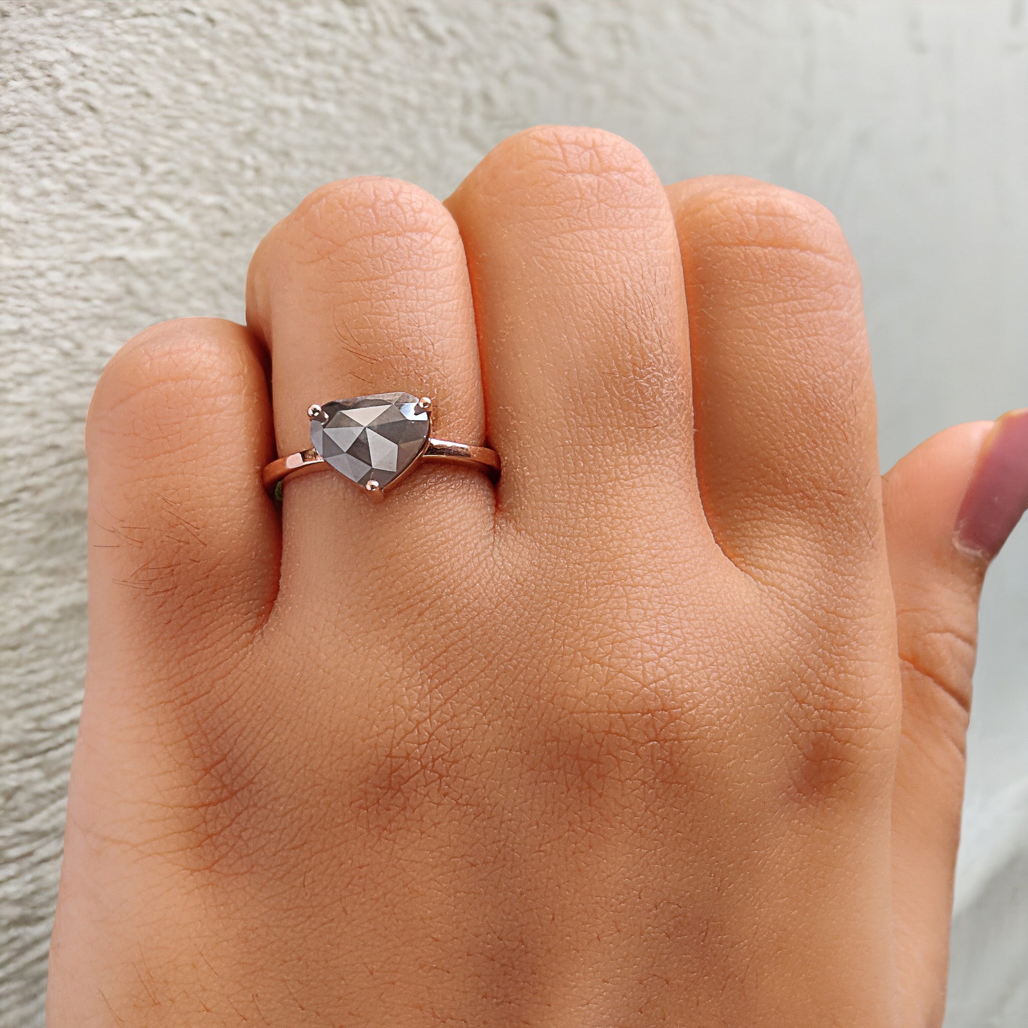 Heart Cut Salt And Pepper Diamond Ring 2.19 Ct 7.25 MM Heart Shape Diamond Ring 14K Solid Rose Gold Silver Engagement Ring Gift For Her QN9399