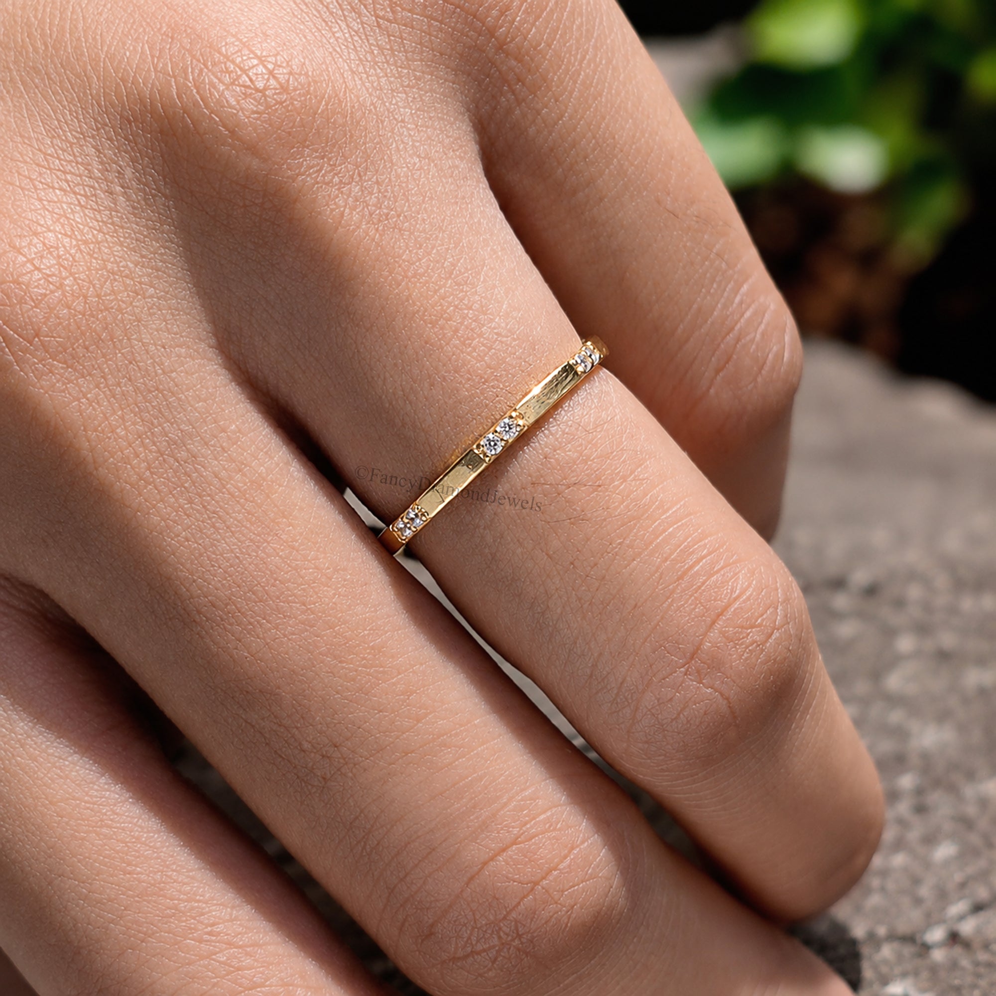 Dainty Solid Gold Moissanite Stacker, Thin 10K Gold Stackable Promise Ring, Minimalist Statement Ring, Anniversary Gift for Her FD602