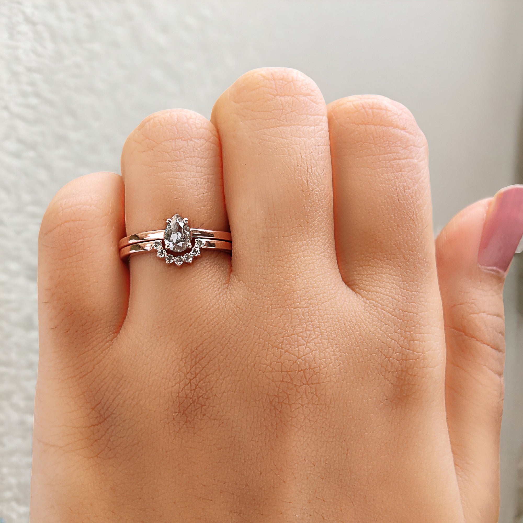 0.52 Ct Natural Pear Cut Salt And Pepper Diamond Ring 6.00 MM Pear Diamond Ring 14K Solid Rose Gold Silver Engagement Ring Pear Ring QN1831