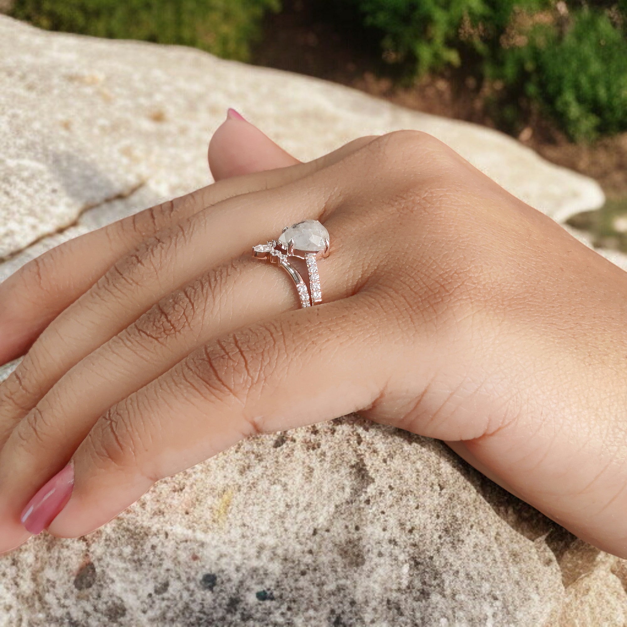Pear Cut Grey Color Diamond Ring 1.68 Ct 7.82 MM Pear Shape Diamond Ring 14K Solid Rose Gold Silver Pear Engagement Ring Gift For Her QL2119