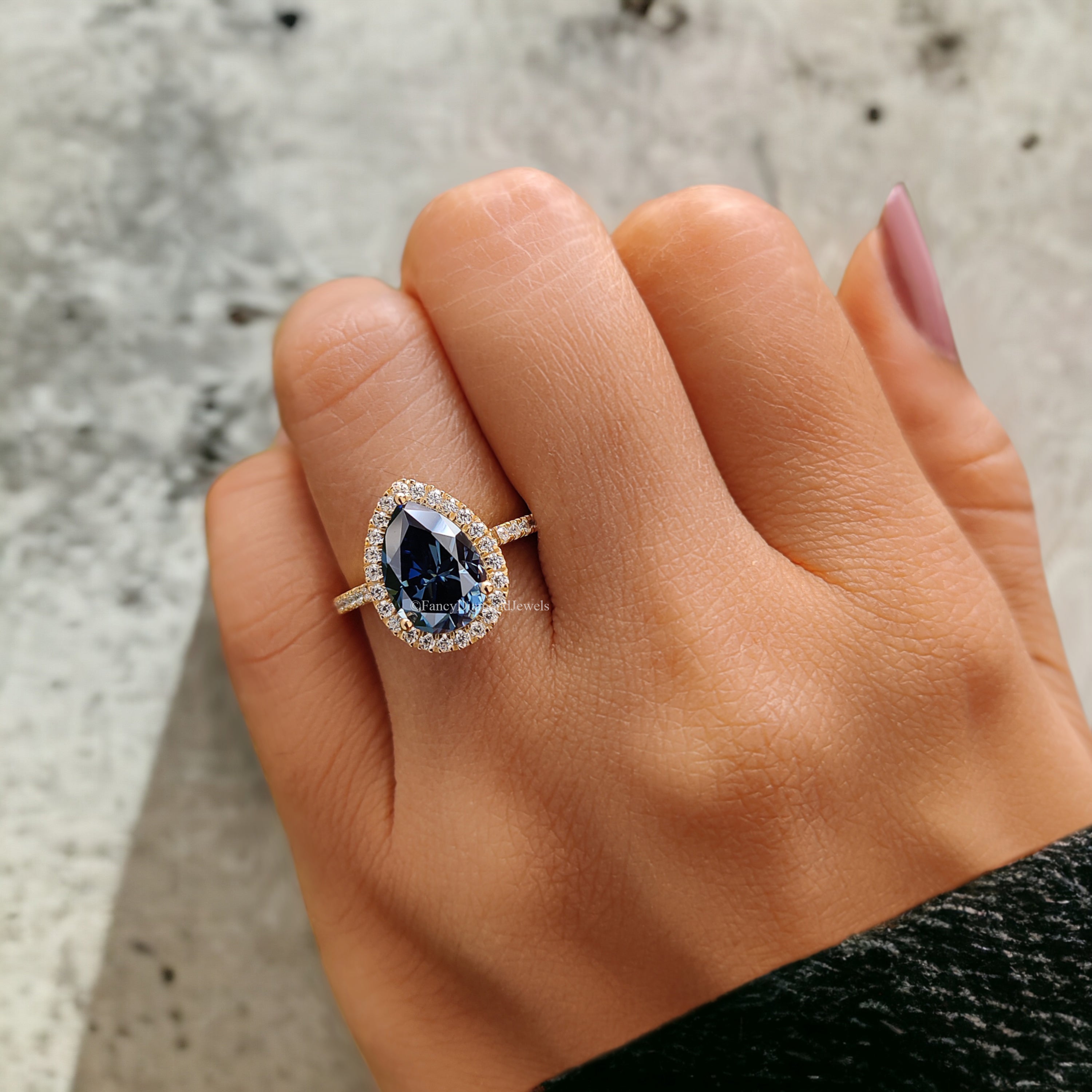 Pear Royal Blue Moissanite Ring Halo Engagement Ring 2.50 TW Pear Shaped Moissanite Best Proposal Ring For Her Anniversary Gift Ring FD168