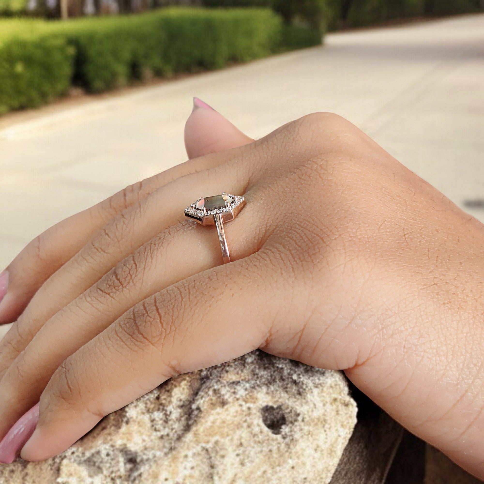 Hexagon Brown Color Diamond Ring 0.65 Ct 8.05 MM Hexagon Shape Diamond Ring 14K Solid Rose Gold Silver Engagement Ring Gift For Her QL1861