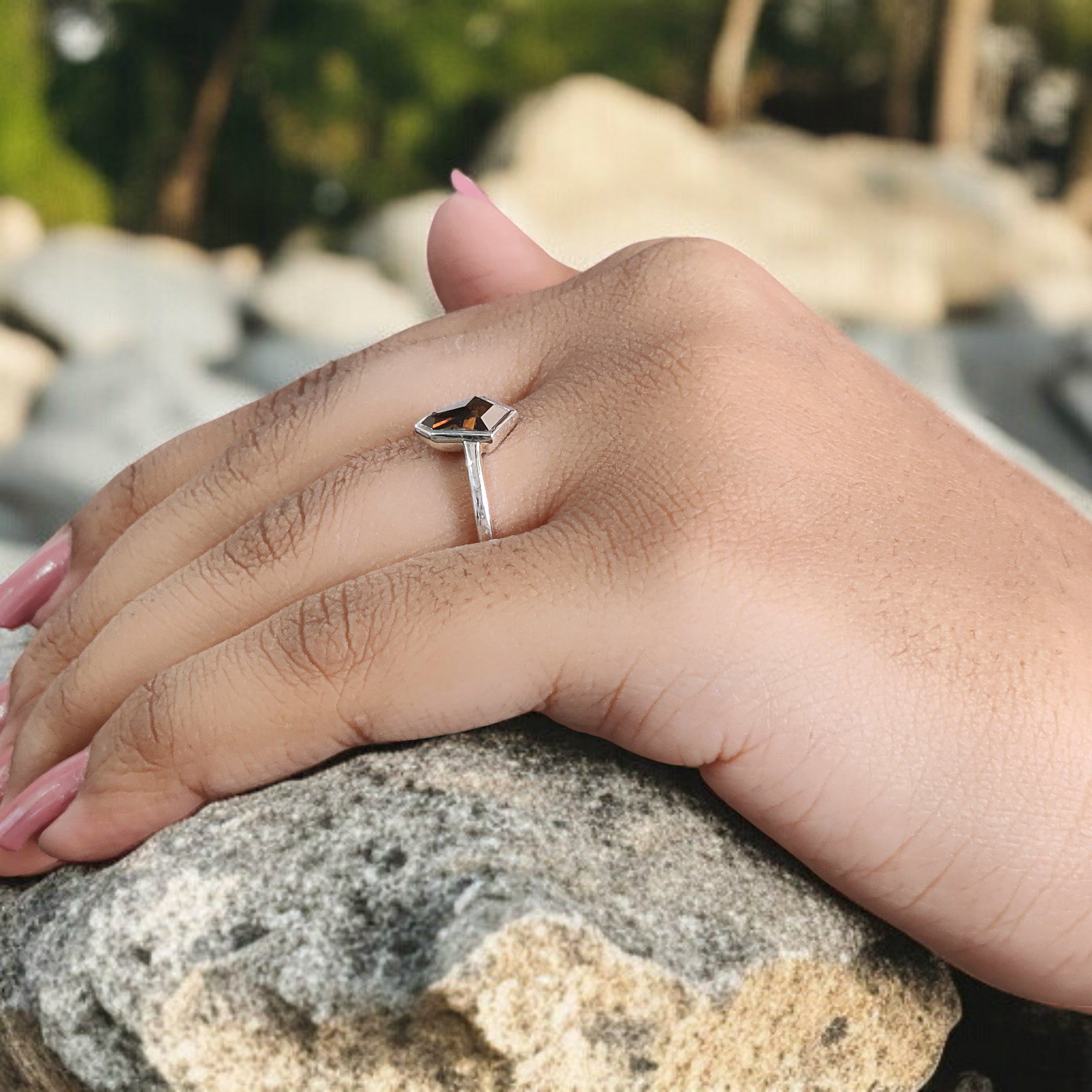 Shield Brown Color Diamond Ring 0.95 Ct 8.55 MM Shield Cut Diamond Ring 14K Solid White Gold Silver Engagement Ring Gift For Her QL1828