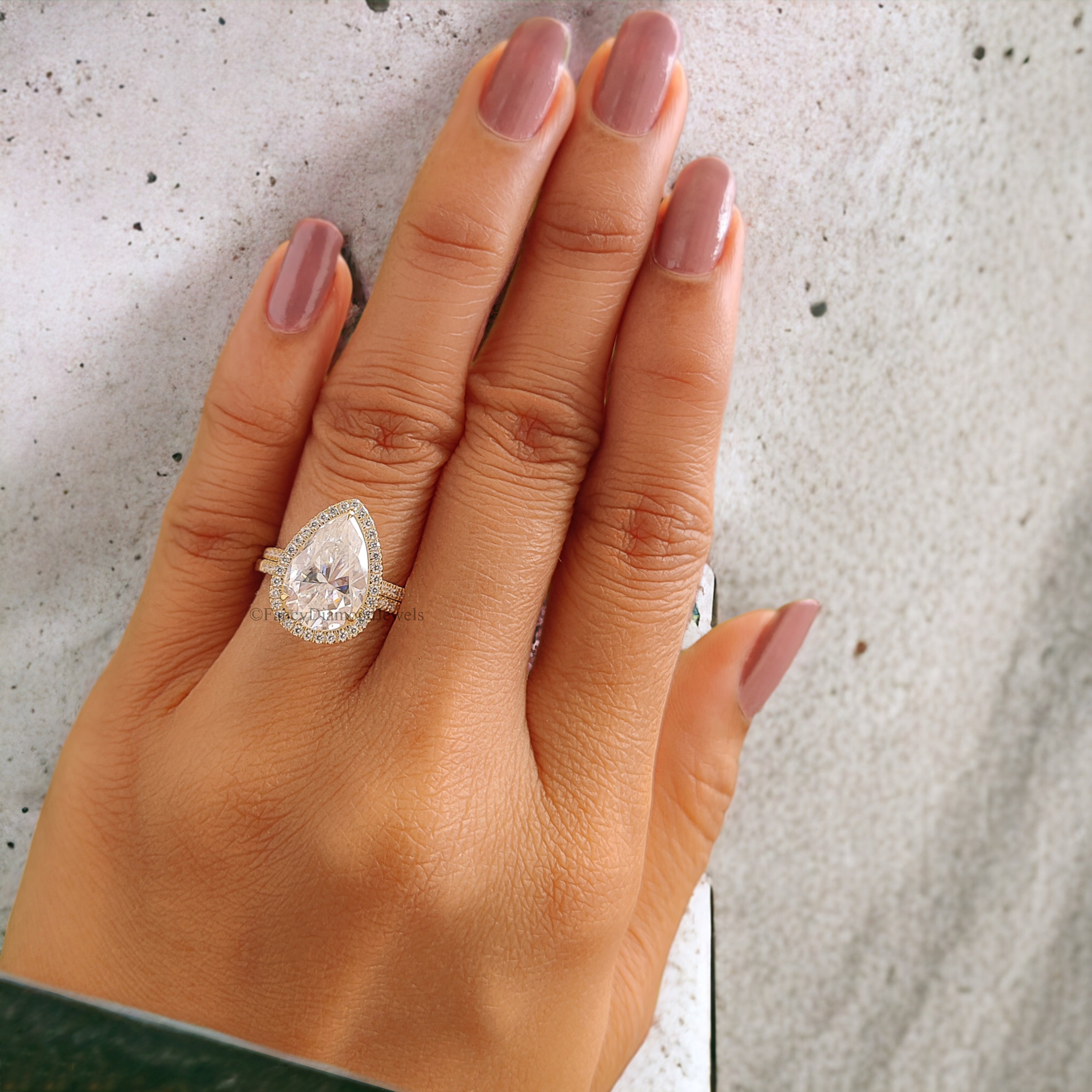 Pear Cut Moissanite Ring Colorless Moissanite Engagement Ring Matching Eternity Band Wedding Ring Set Halo Bridal Ring Set For Women FD183
