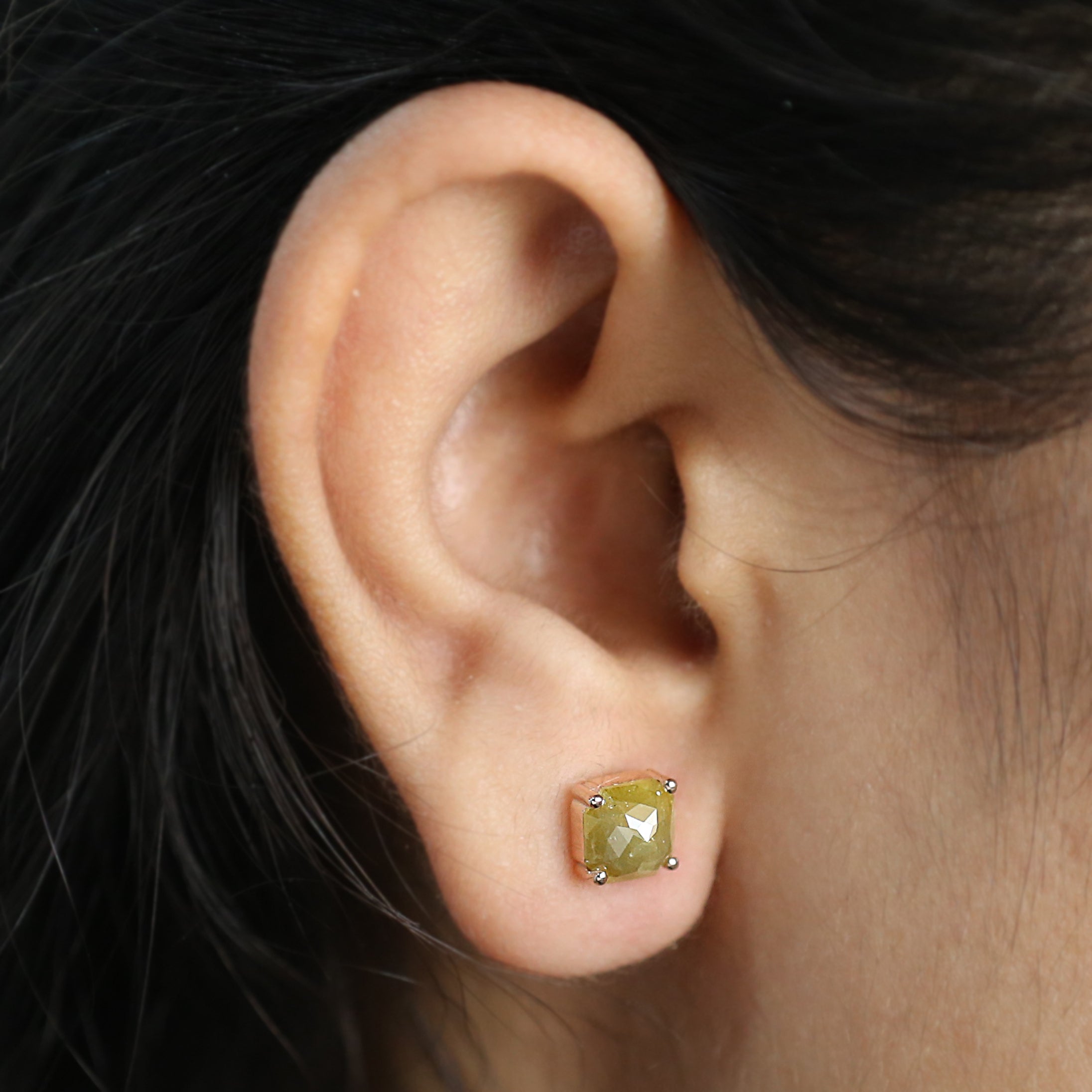 Radiant Cut Yellow Color Diamond Earring 2.39 Ct 6.70 MM Radiant Diamond Earring 14K Rose Gold Silver Radiant Earring Gift For Her QKB622