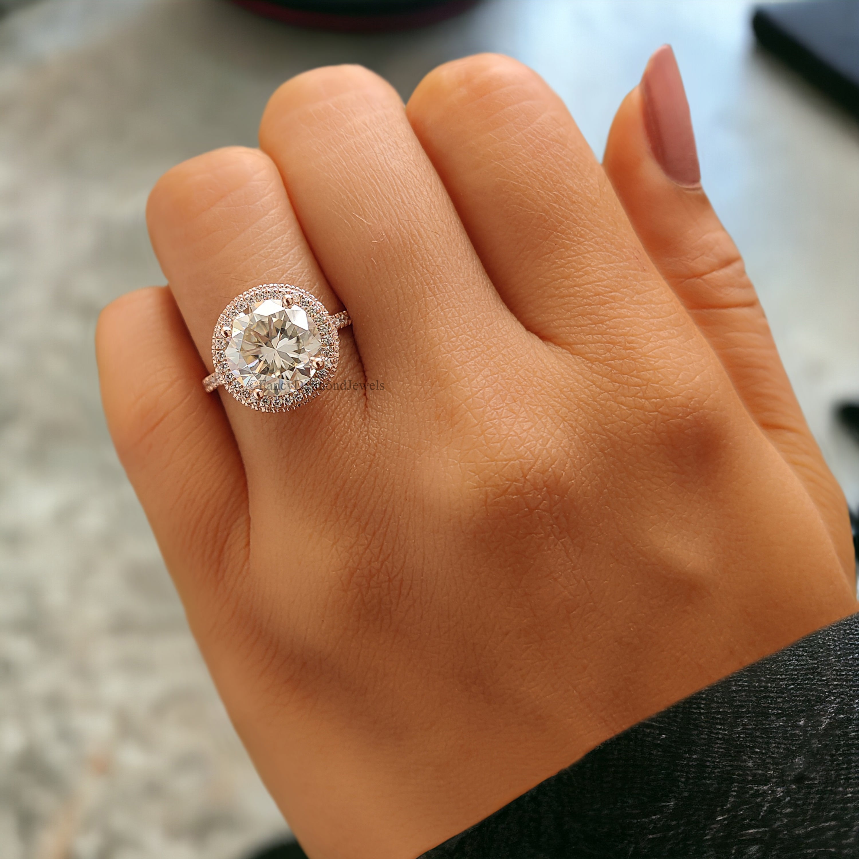 3.25 TW Round Brilliant Cut Colorless Moissanite Ring Halo Engagement Ring Wedding Ring Hidden Halo Ring Anniversary Gift Ring for Her FD219