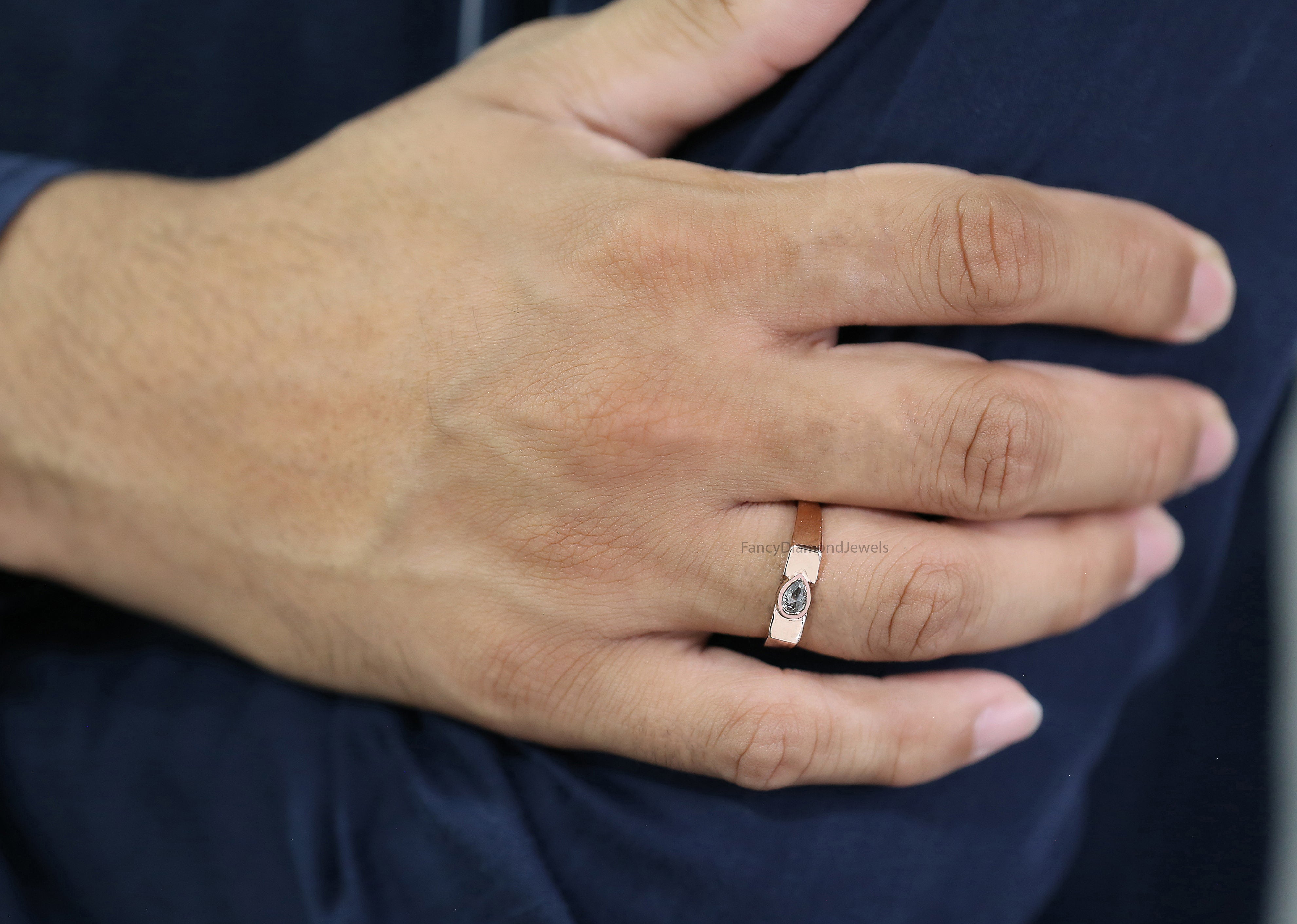 Pear Salt And Pepper Diamond Band, Salt And Pepper Pear Diamond Engagement Band, Pear Shape Diamond Band, Pear Cut Diamond Band, KD1186