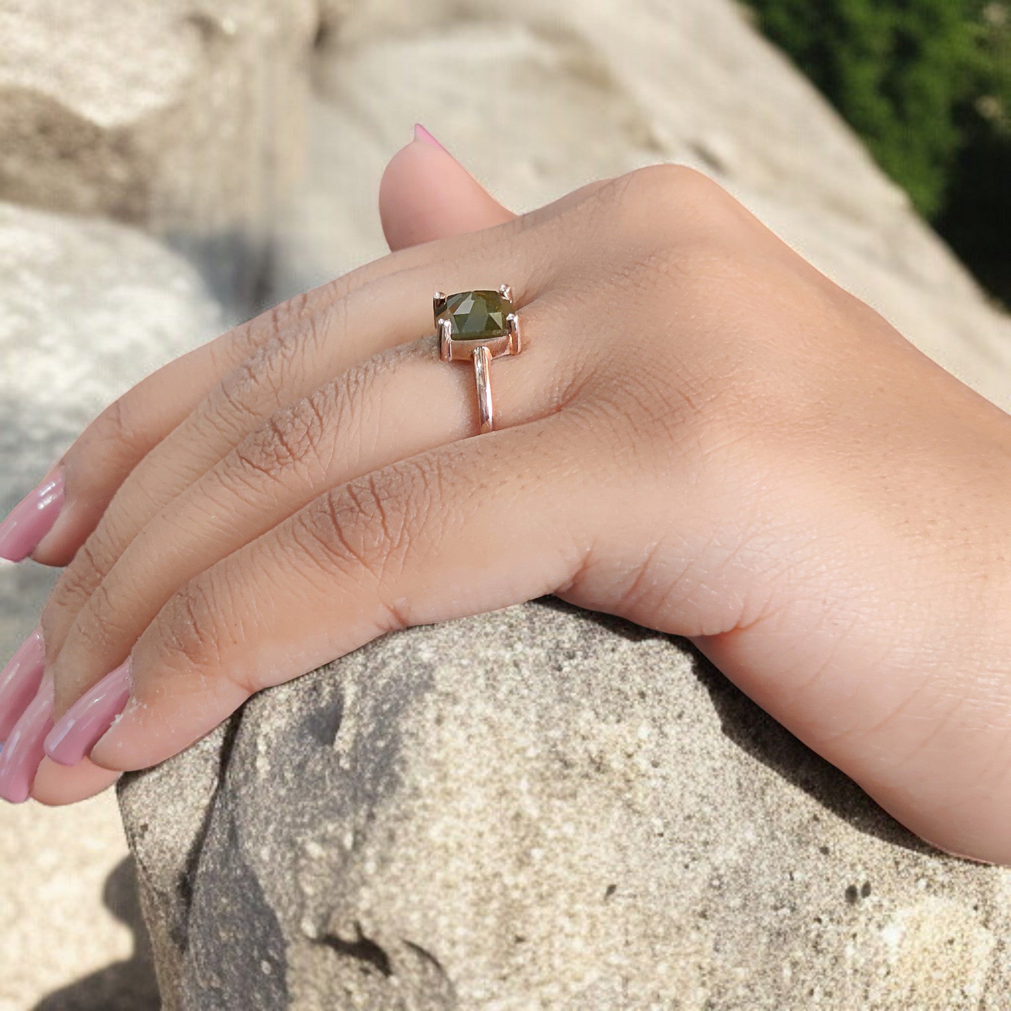 Square Cut Green Color Diamond Ring 2.60 Ct 8.05 MM Square Shape Diamond Ring 14K Solid Rose Gold Silver Engagement Ring Gift For Her QL2464