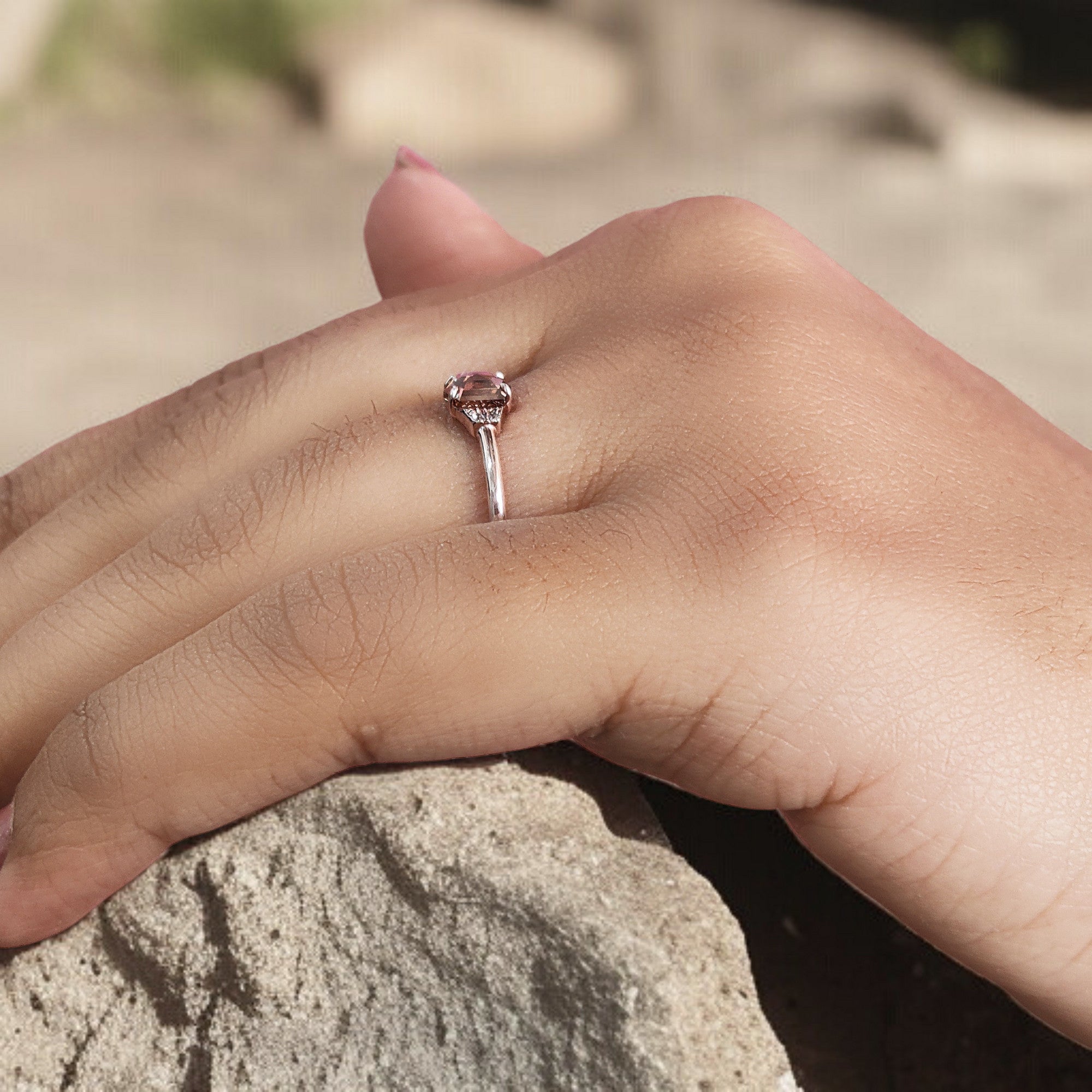 Hexagon Cut Brown Color Diamond Ring 0.51 Ct 5.20 MM Hexagon Diamond Ring 14K Solid Rose Gold Silver Engagement Ring Gift For Her QL655