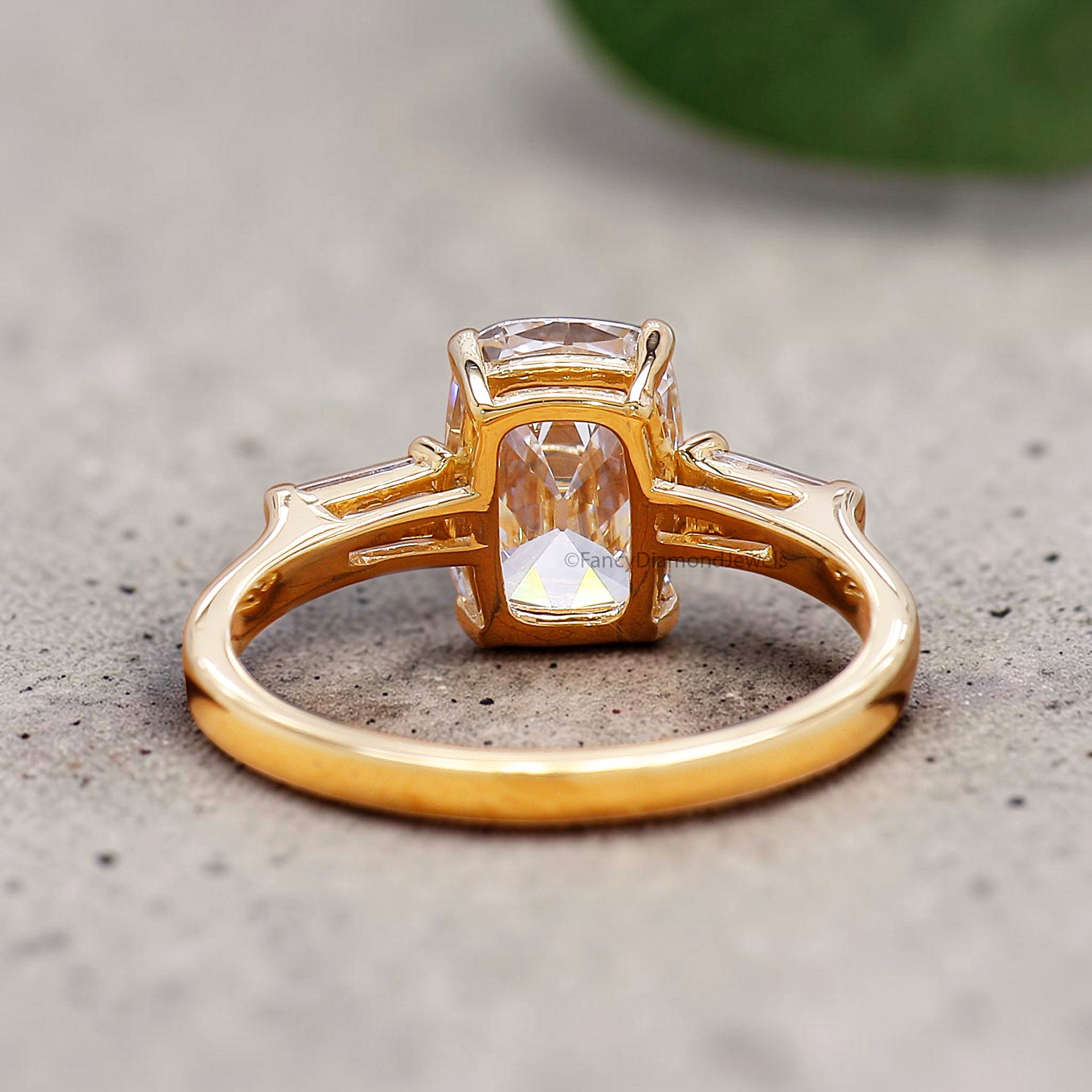 Old Mine Cut Diamond Three Stone Engagement Ring, Cushion and Tapered Baguette Diamond Ring, 3 Stone Wedding Ring, Anniversary Gifts FD559