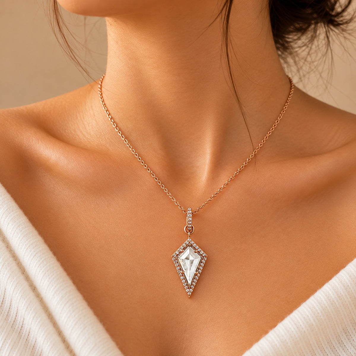 Kite Lab Grown Necklace, 14K Gold Salt And Pepper Diamond Pendant, Dainty Kite Necklace, Elegant Pendant Jewelry Bridal Gift for Her KDL3579