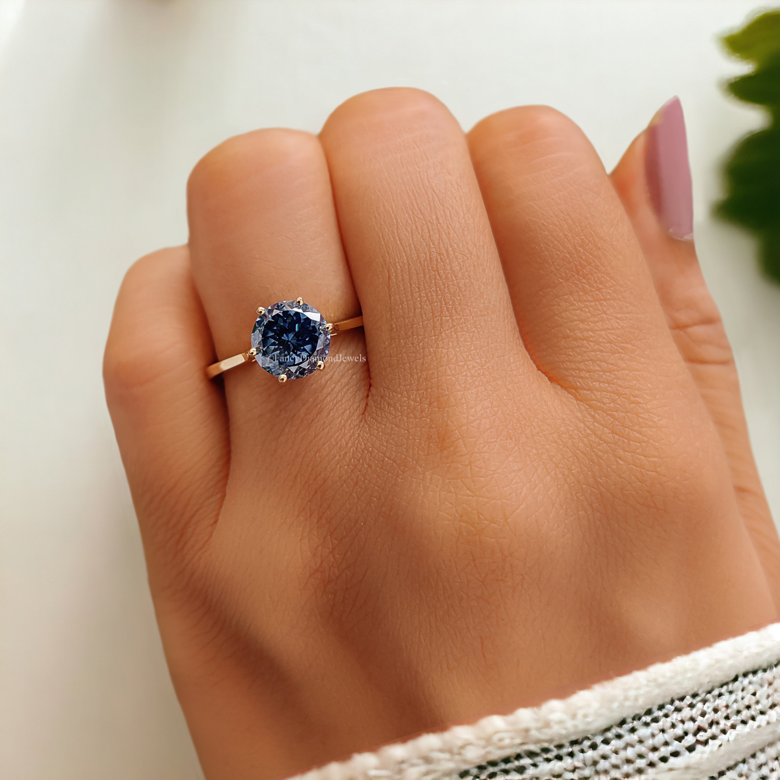 Classic 2.00 CT Portuguese Cut Royal Blue Moissanite Engagement Ring Solitaire Ring Cathedral Wedding Ring Anniversary Gift For Her FD178