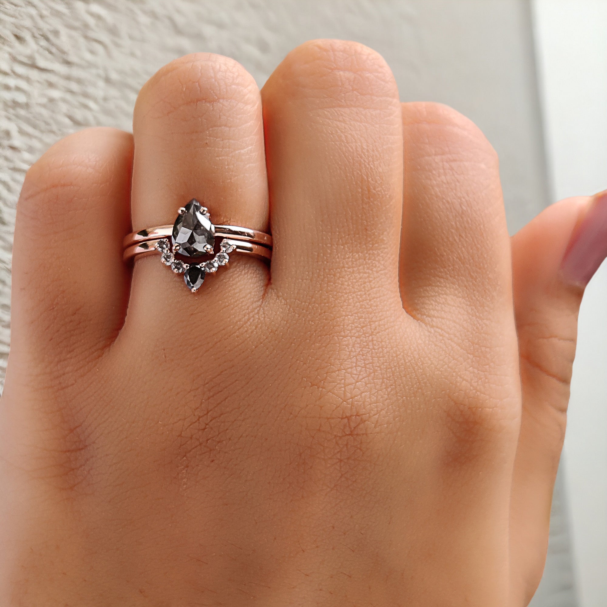 Pear Cut Salt And Pepper Diamond Ring 0.70 Ct 7.20 MM Pear Shape Diamond Ring 14K Solid Rose Gold Silver Engagement Ring Gift For Her QN9960